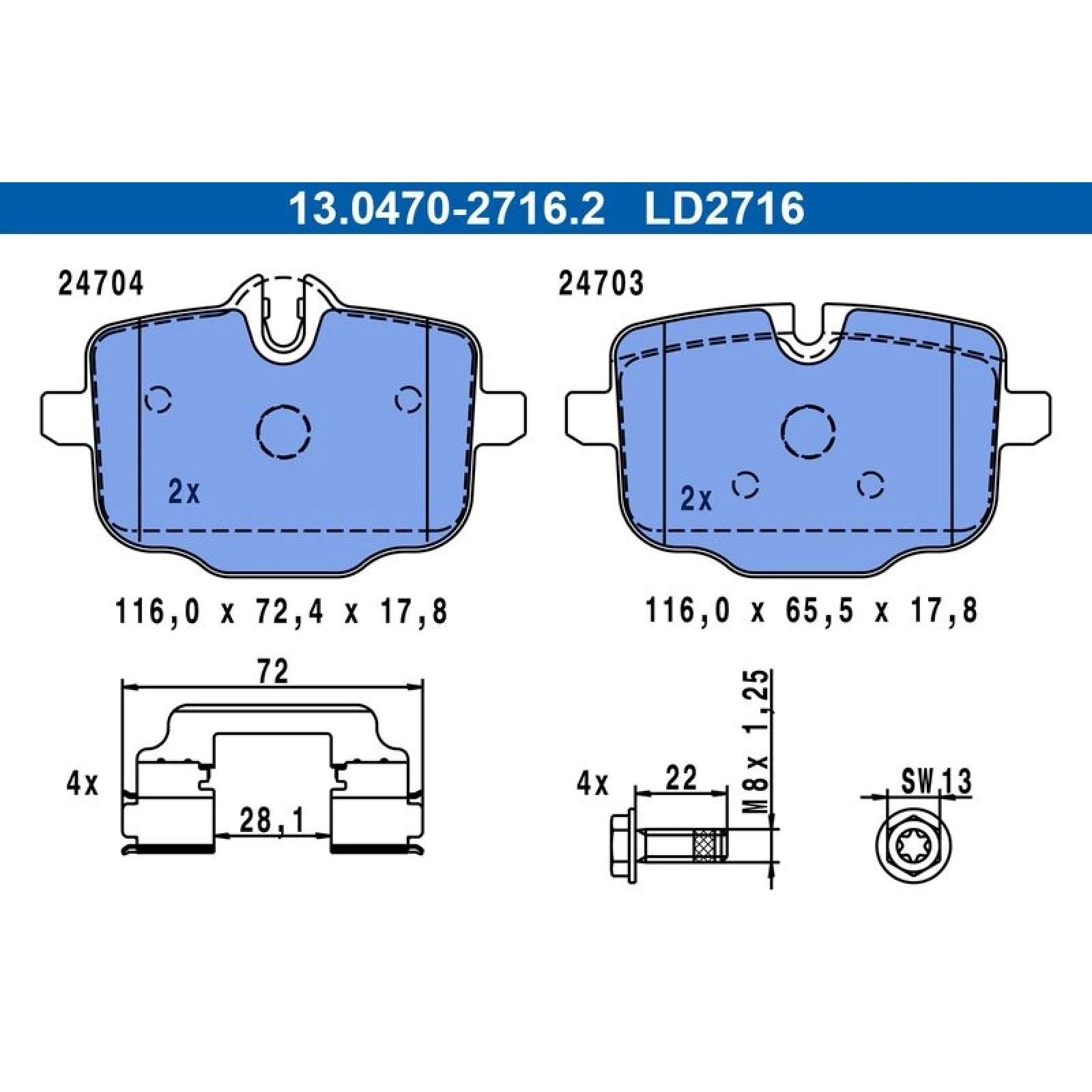 Bremsbelagsatz Bmw T. 5/6/7 2.0-4.4 09- Keramik 13.0470-2716.2