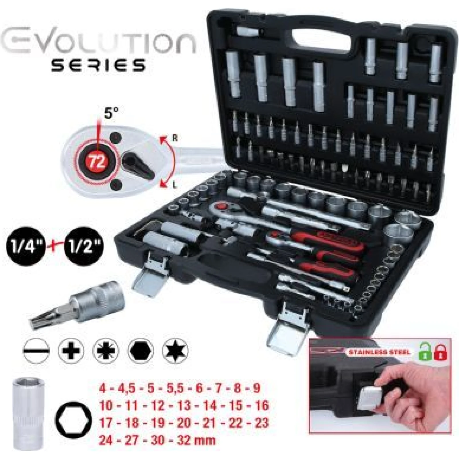 KS TOOLS Satz Steckschlüssel 1/4 +1/2 , 94-teilig 911.0694