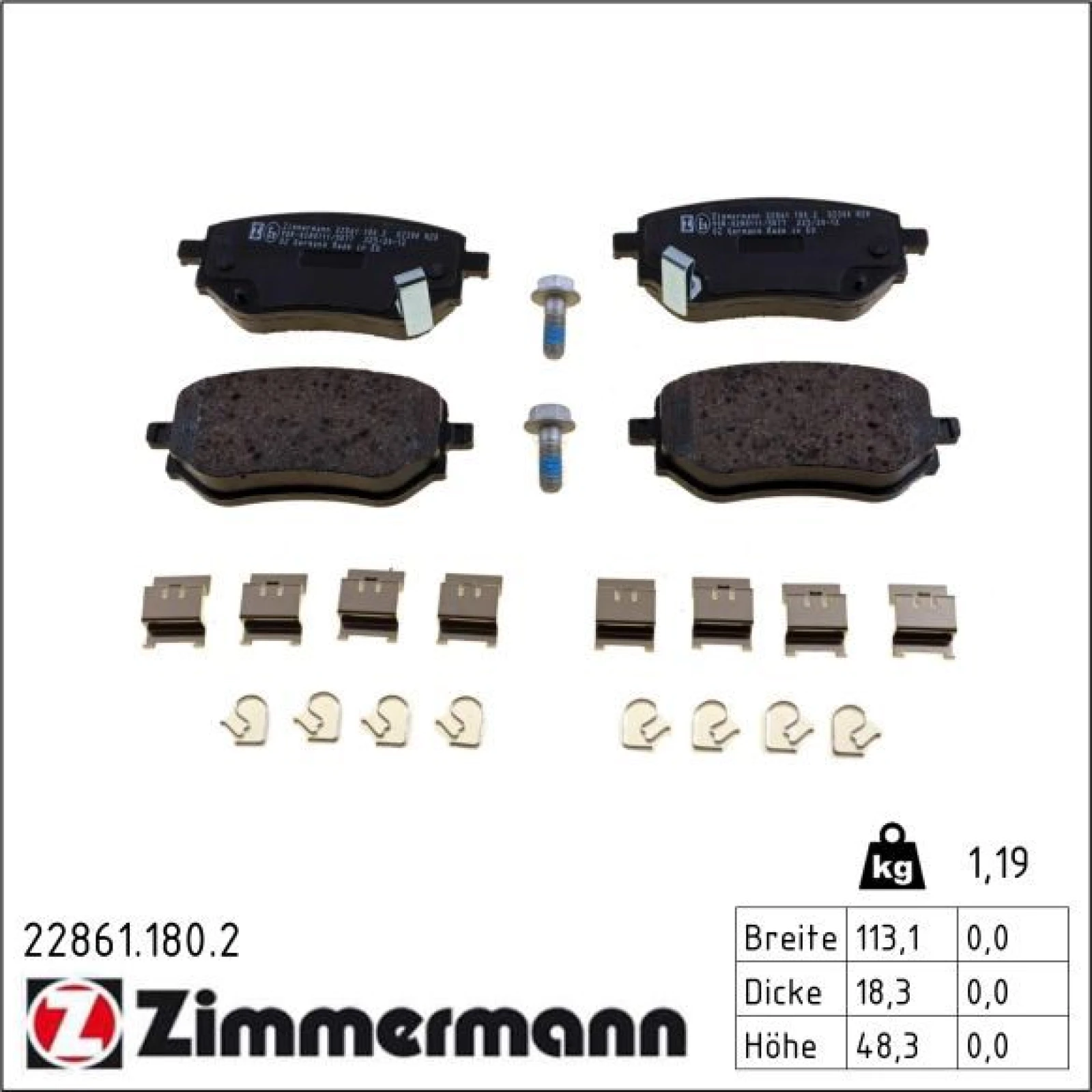 ZIMMERMANN Bremsbelagsatz, Scheibenbremse 22861.180.2