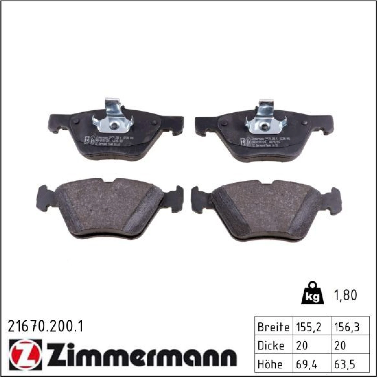 ZIMMERMANN Bremsbeläge 21670.200.1