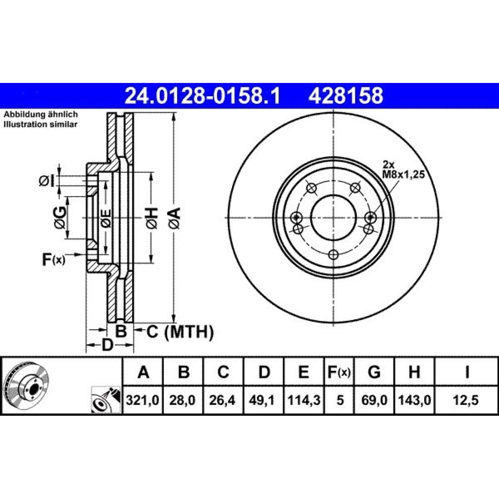 Bremsscheibe Hyundai P. Santa Fe 2.2 Crdi/2.7 06-12 24.0128-0158.1