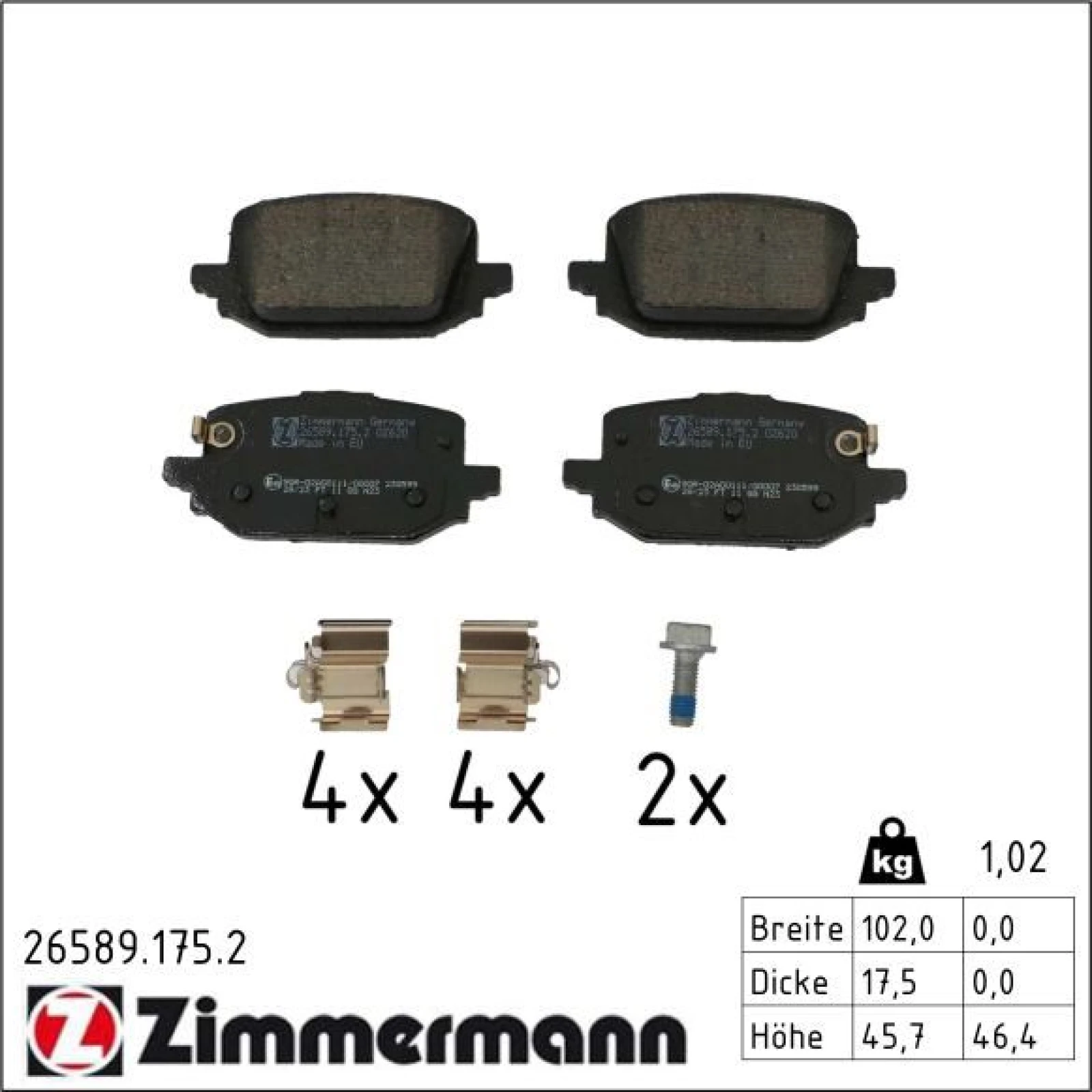 ZIMMERMANN Bremsbelagsatz, Scheibenbremse 26589.175.2