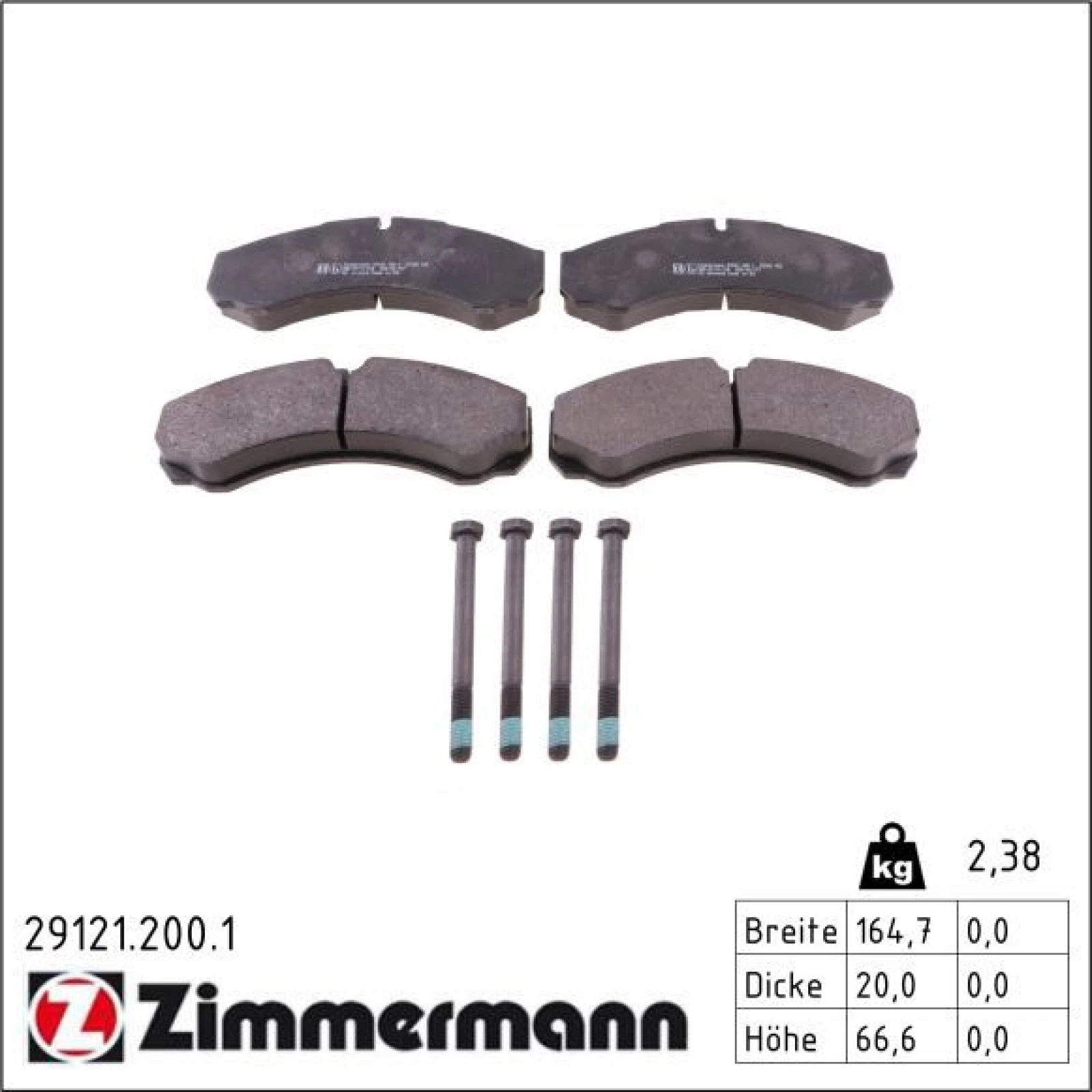 ZIMMERMANN Bremsbelagsatz, Scheibenbremse 29121.200.1
