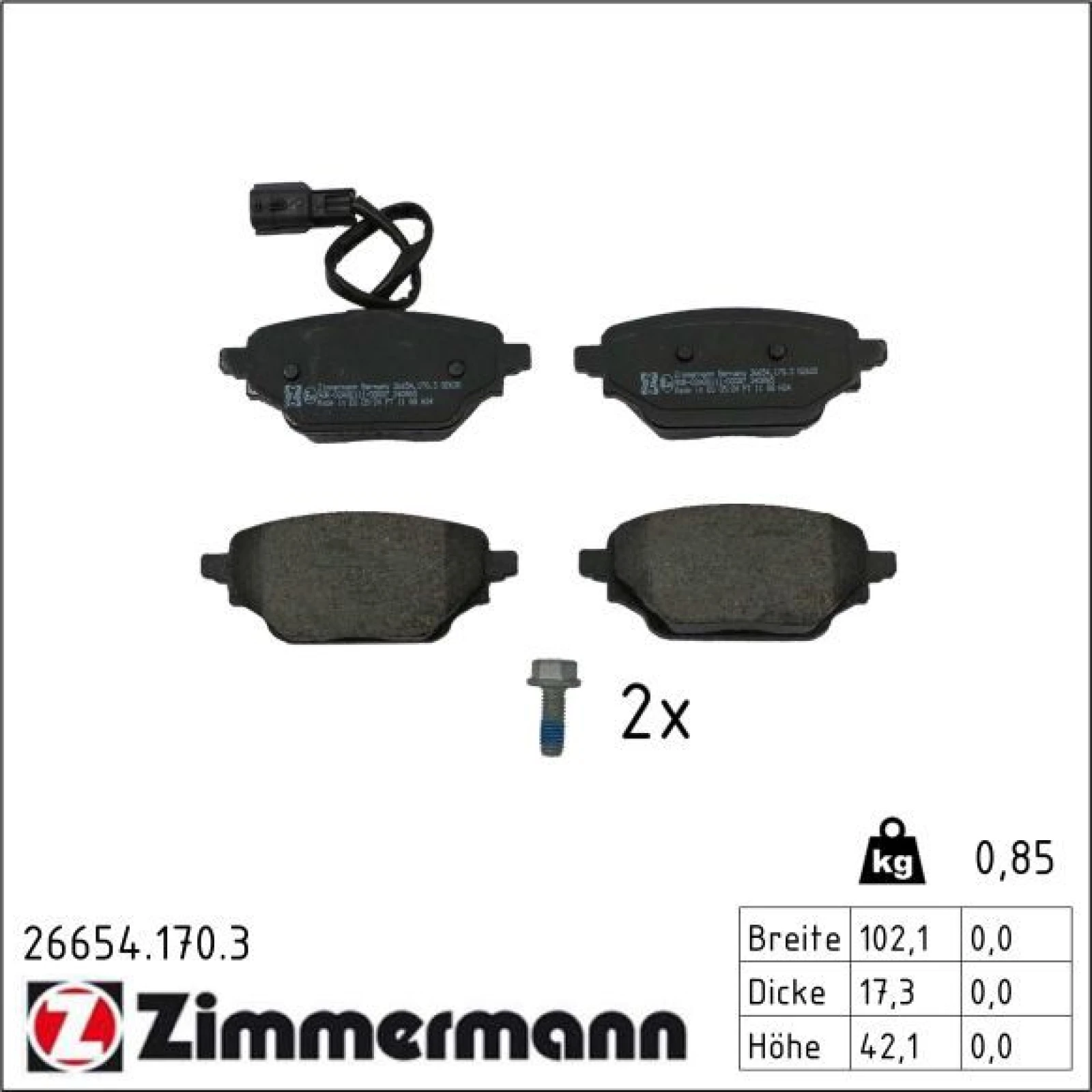 ZIMMERMANN Bremsbelagsatz, Scheibenbremse 26654.170.3