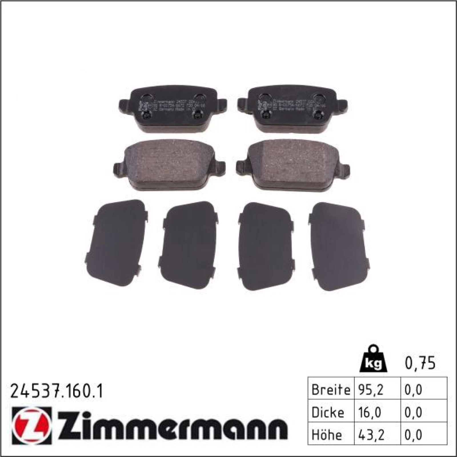 ZIMMERMANN Bremsbeläge 24537.160.1