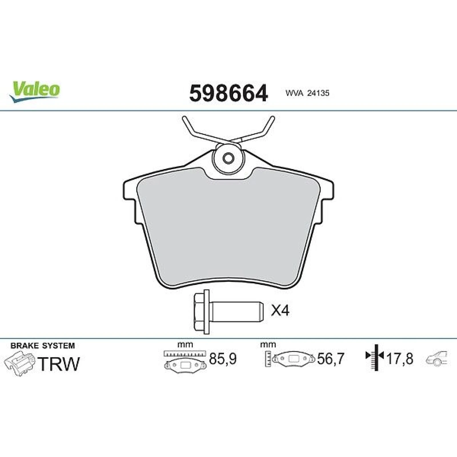 VALEO Bremsbeläge 598664