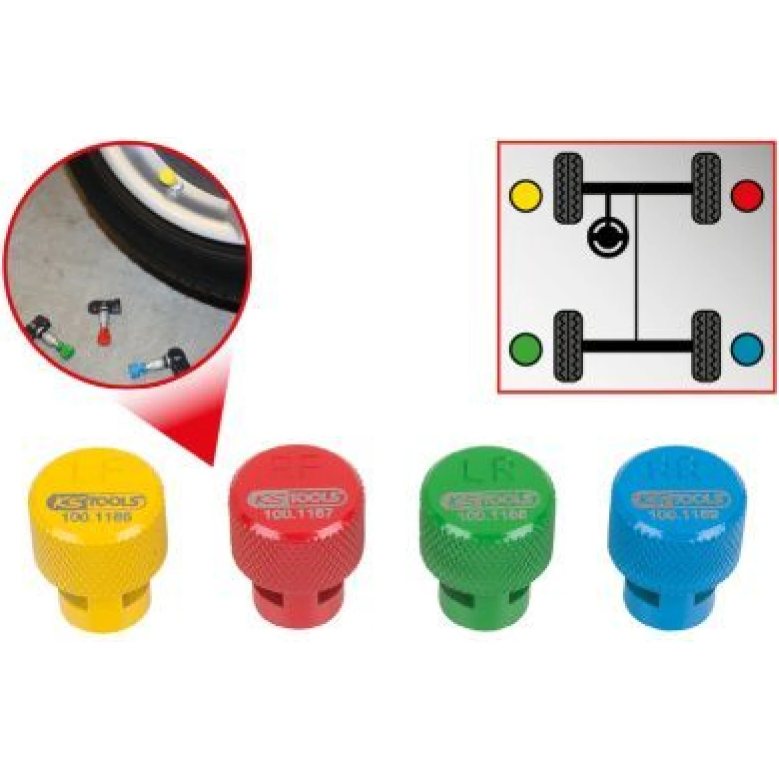 KS TOOLS RDKS/TPMS-Reifen-Entlüftungsset, 4-teilig 100.1185