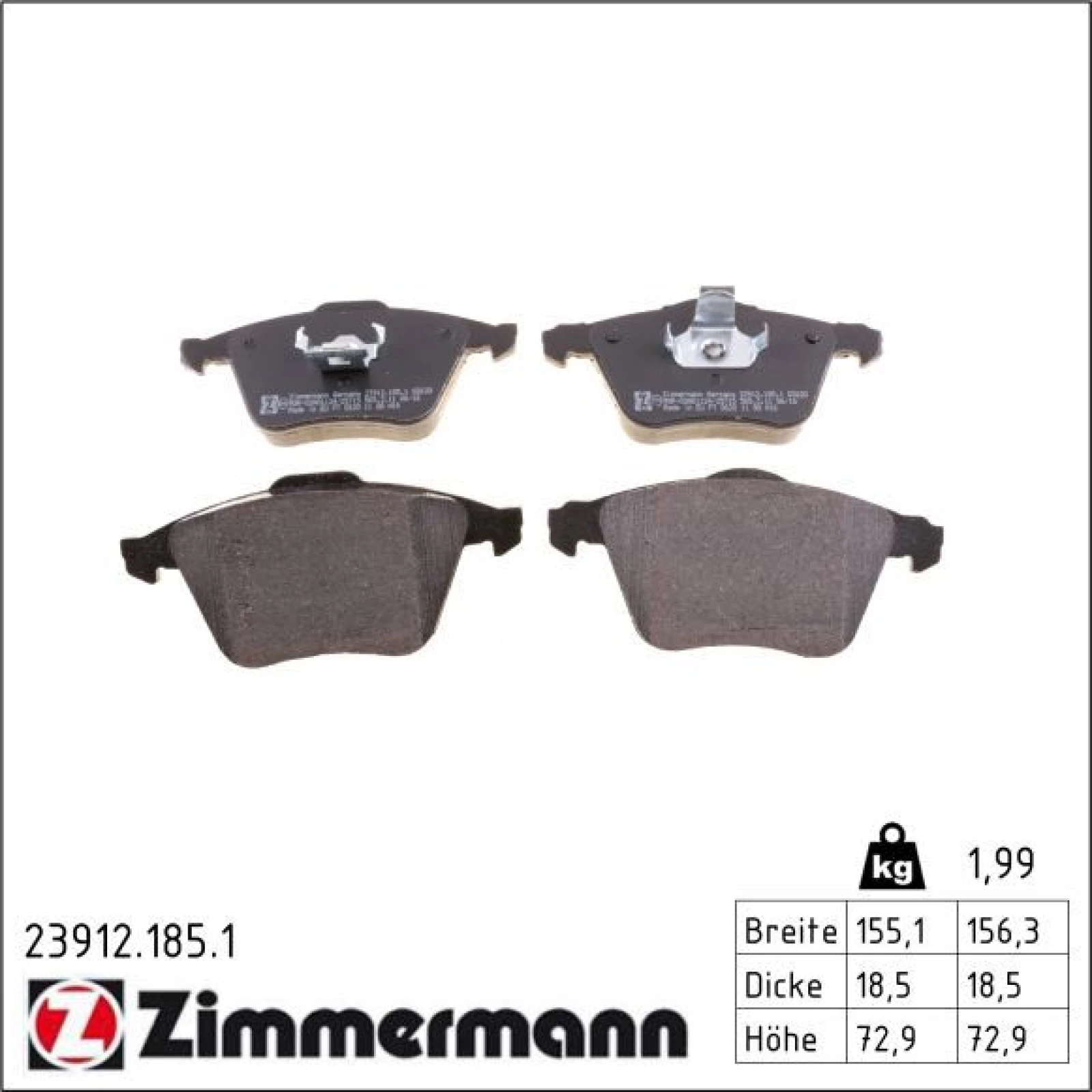 ZIMMERMANN Bremsbeläge 23912.185.1