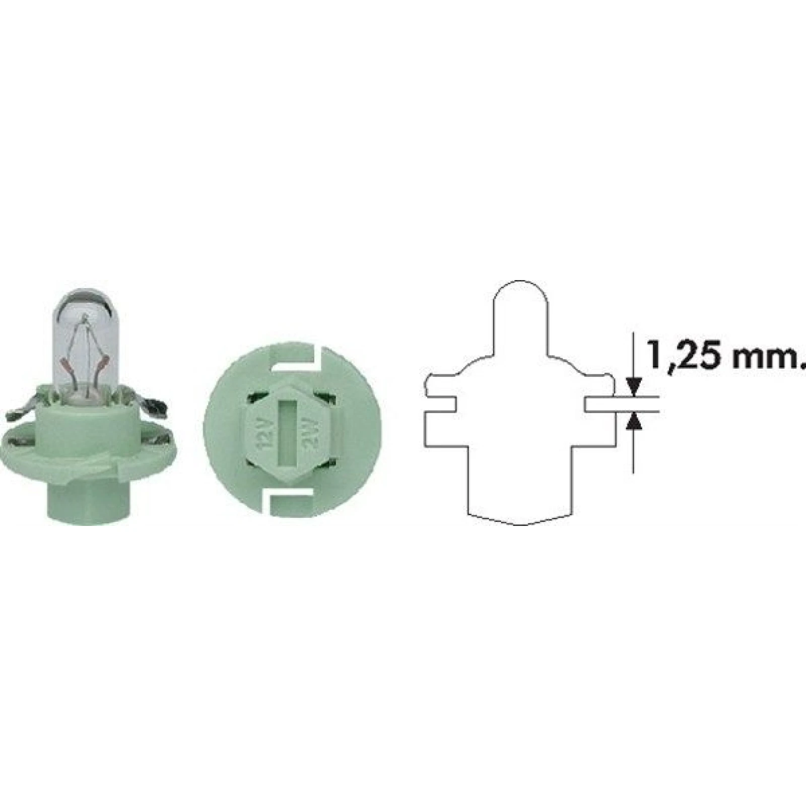 Glühlampe Bax 12V/2W 8,4D Hellgrün (Mit Kunststoffkoch.) 10Stk 002053100000
