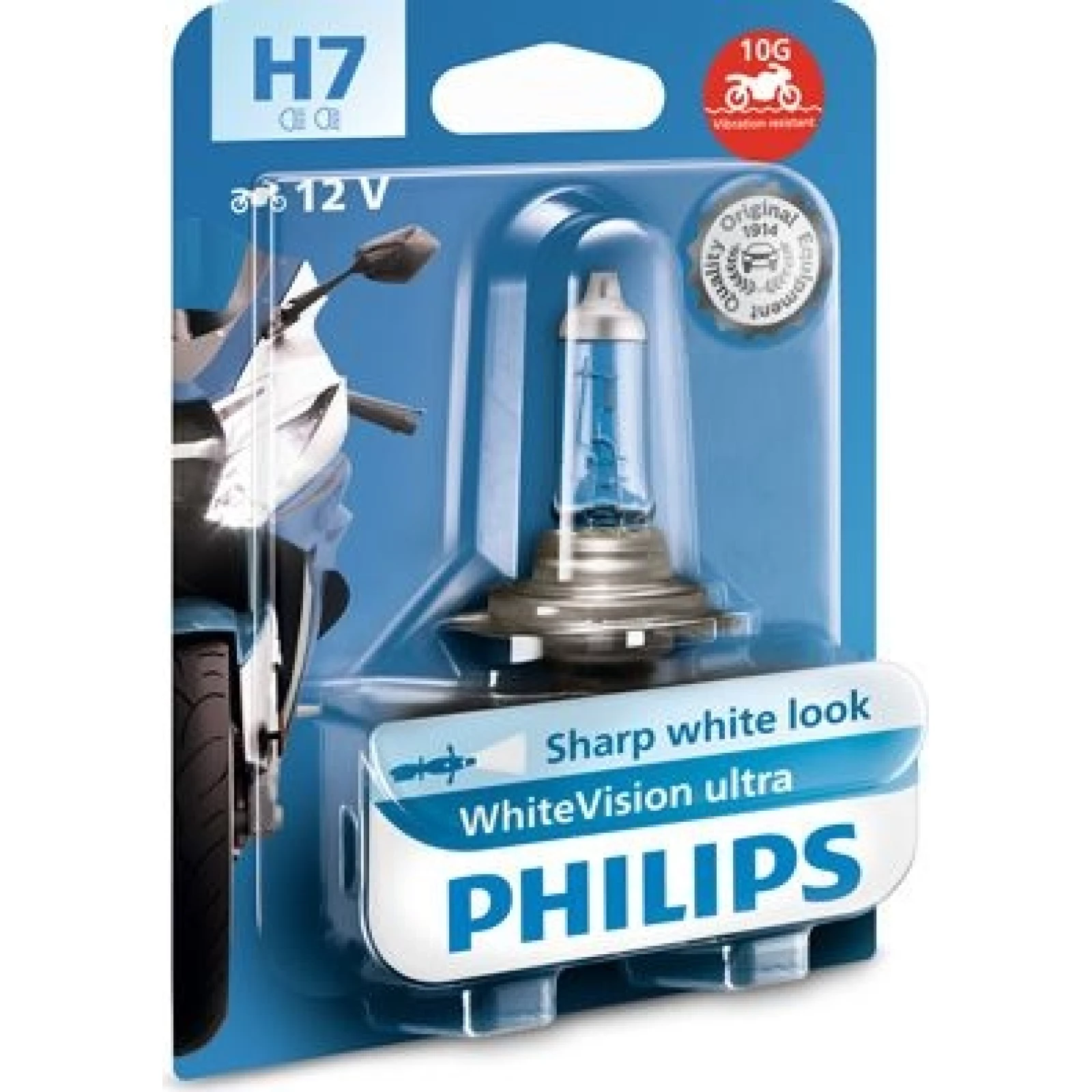 H7 12V 55W PX26d WhiteVision Ultra Moto 1 Stück Blister Philips 12972WVUBW