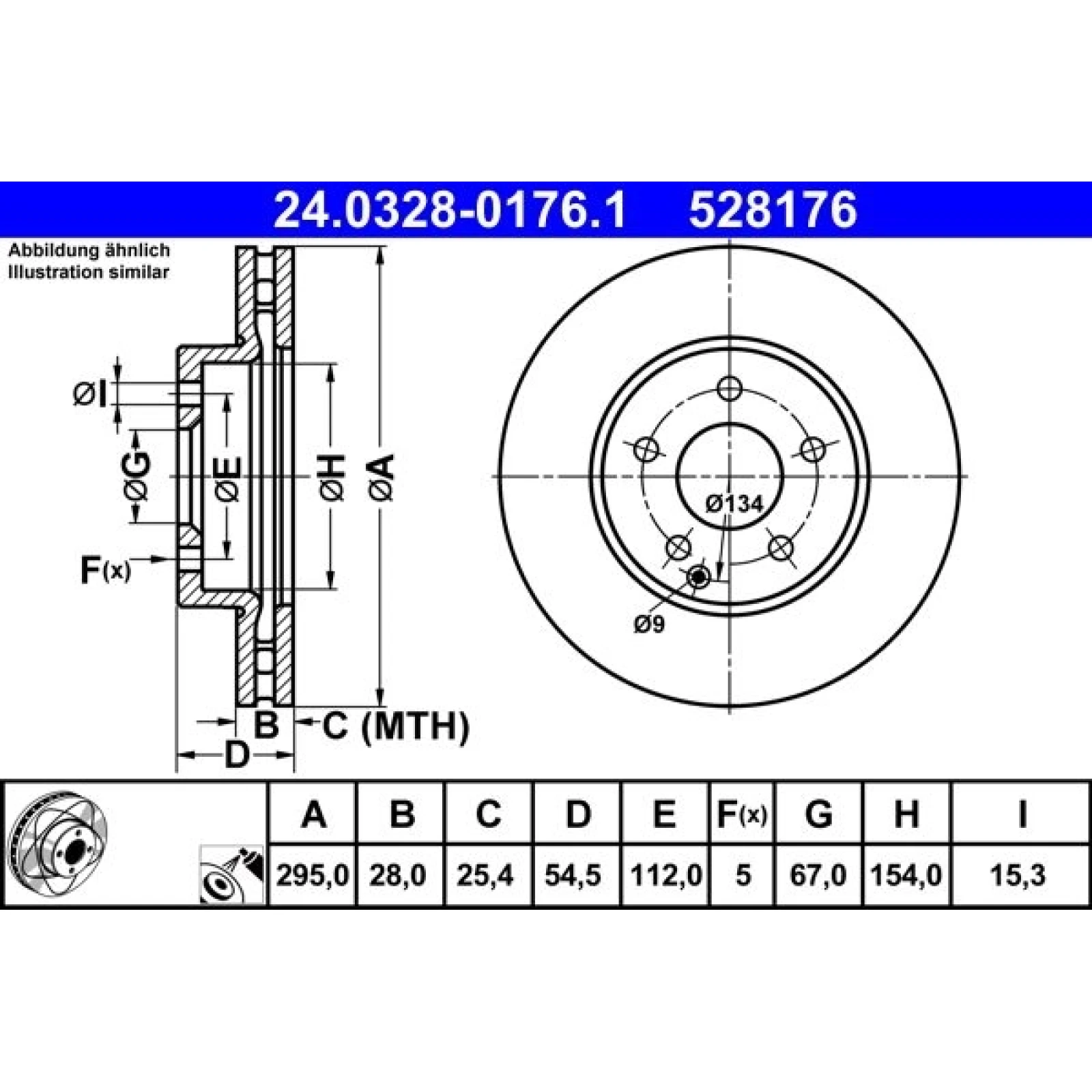 ATE Bremsscheibe Mercedes-Benz Vorderachse W211 1.8-3.2 02-09 PowerDisc 24.0328-0176.1