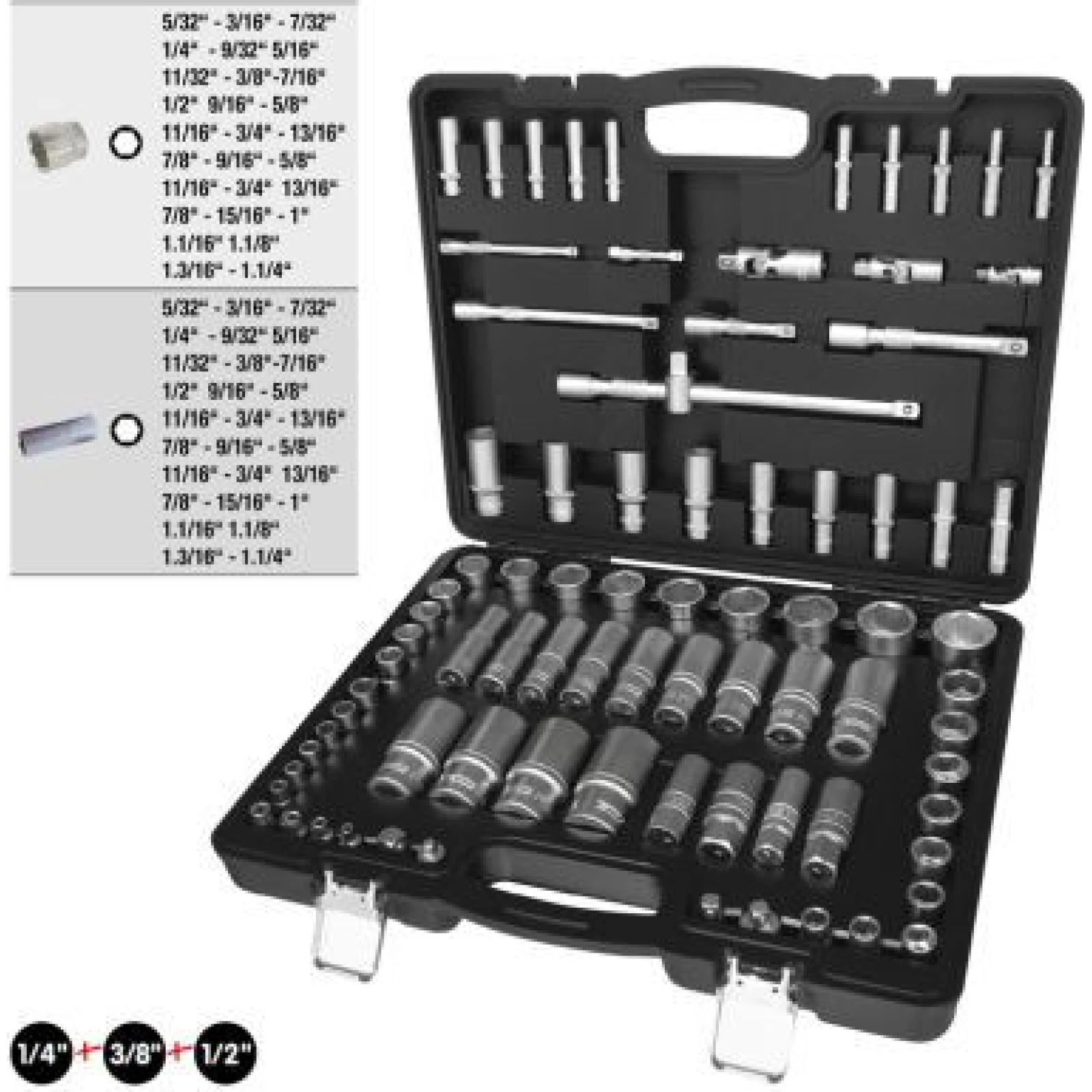 KS TOOLS ZESTAW KLUCZY NASADOWYCH 1/4+3/8+1/2,82SZT.CALOWE 917.0082