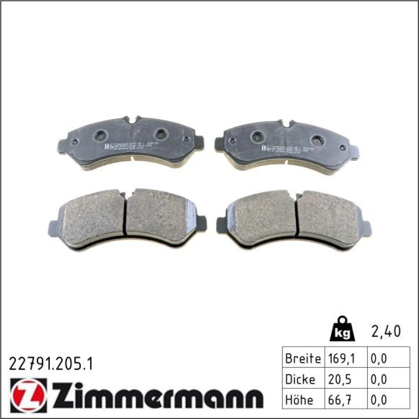 ZIMMERMANN Bremsbelagsatz, Scheibenbremse 22791.205.1