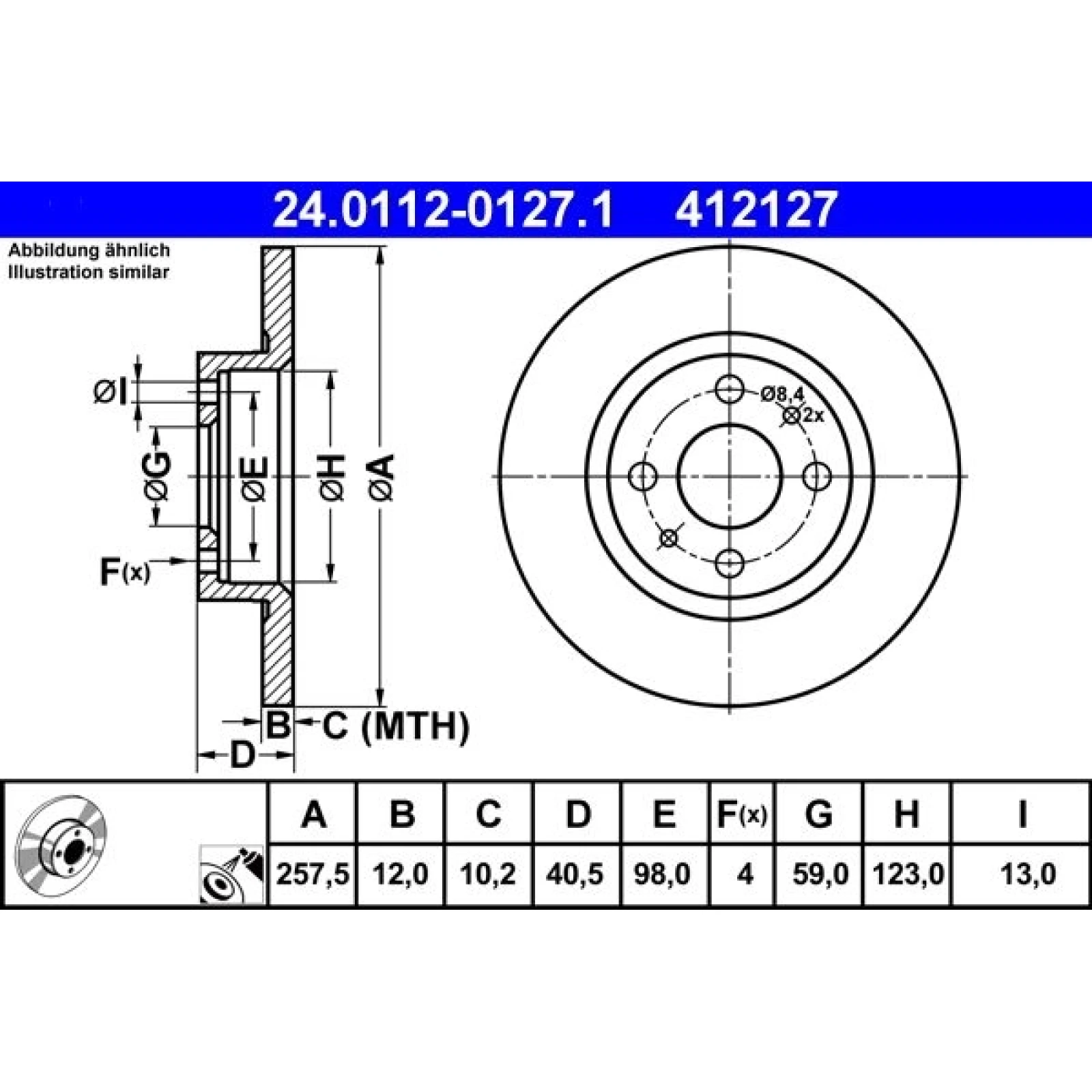 Bremsscheibe Fiat S. 500/Bravo/Brava/Panda 95 24.0112-0127.1