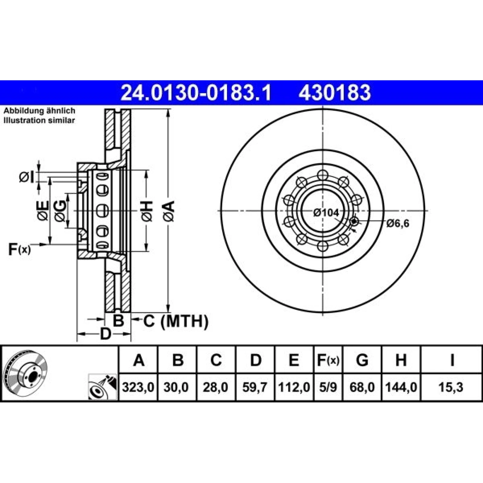 ATE Bremsscheibe Audi Vorderachse A6/A8 2.5-4.2Tdi/2.8-6.0 94-10 24.0130-0183.1