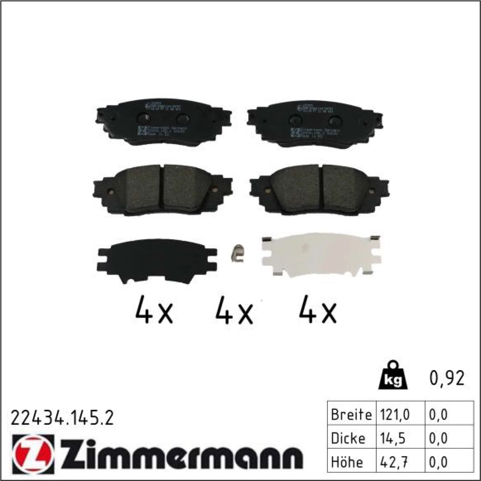 ZIMMERMANN Bremsbelagsatz, Scheibenbremse 22434.145.2