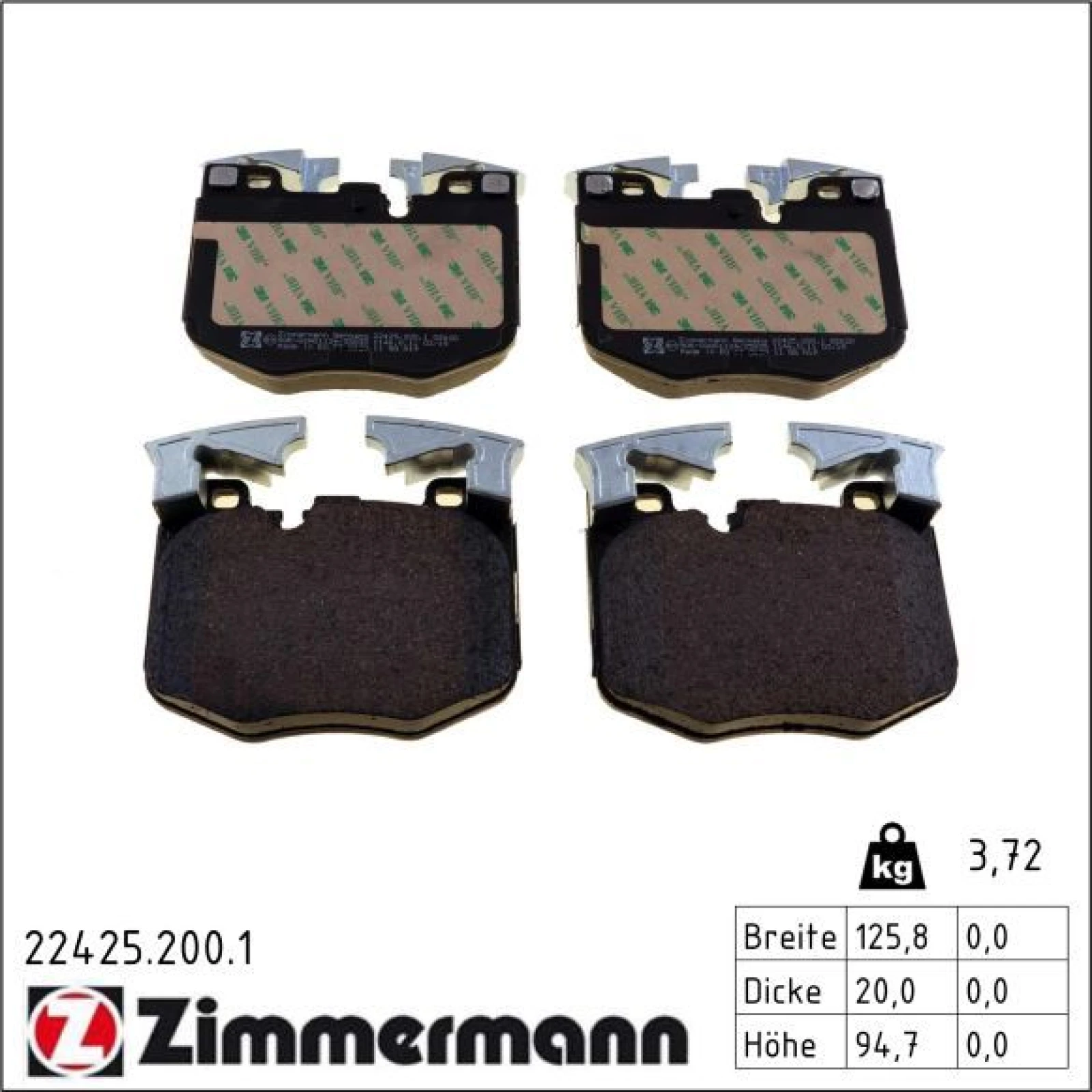 ZIMMERMANN Bremsbelagsatz, Scheibenbremse 22425.200.1