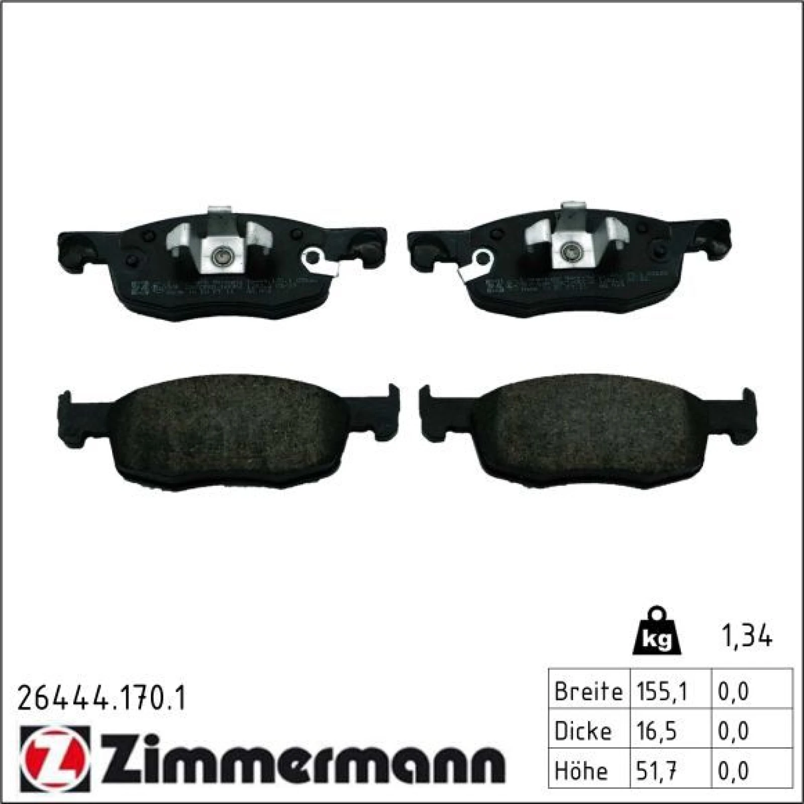 ZIMMERMANN Bremsbelagsatz, Scheibenbremse 26444.170.1