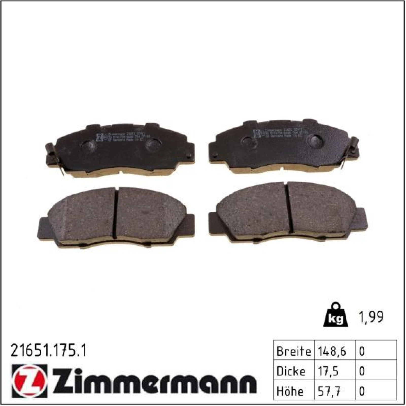 ZIMMERMANN Bremsbeläge 21651.175.1