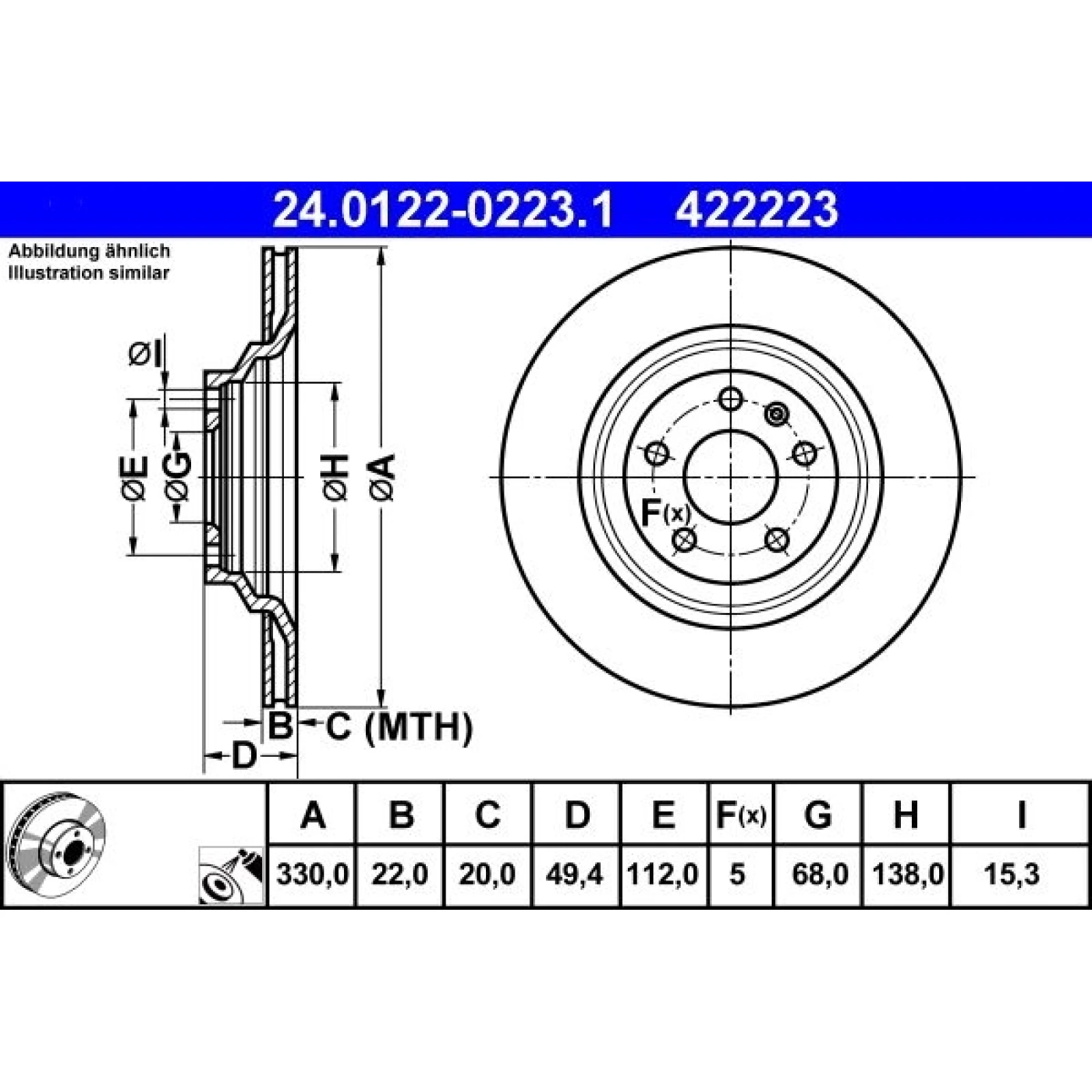 Bremsscheibe Audi T. A6 2.0-4.2 04-11 24.0122-0223.1