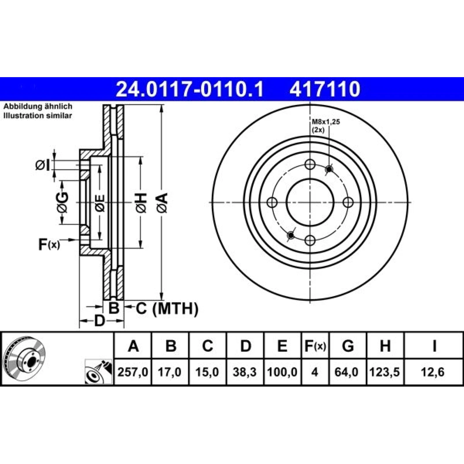 Bremsscheibe Peugeot P. Ion Electric 10 24.0117-0110.1
