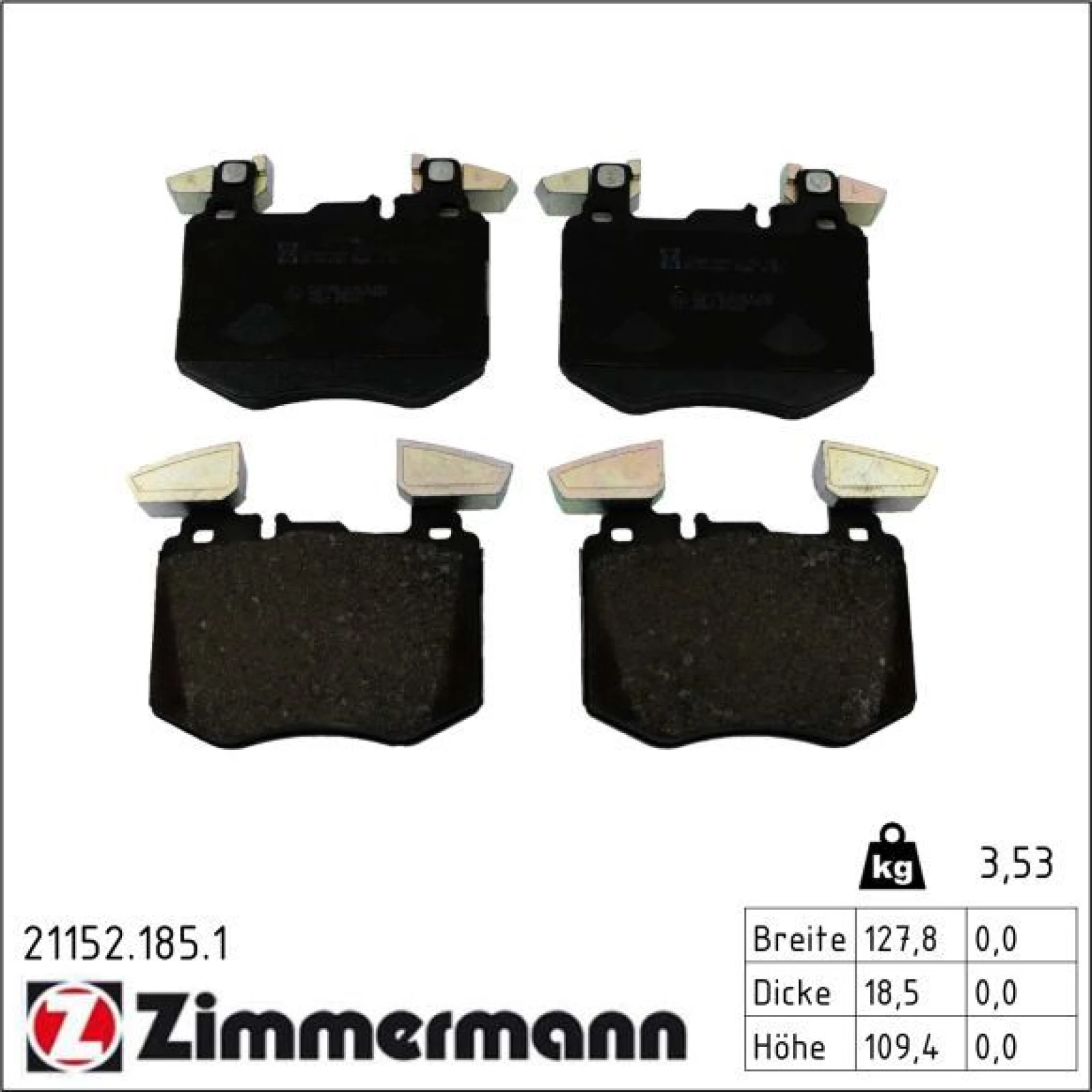 ZIMMERMANN Bremsbelagsatz, Scheibenbremse 21152.185.1