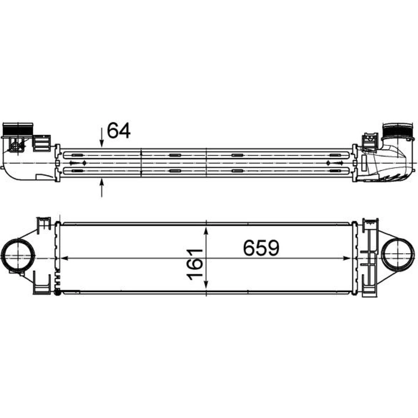 CI 501 000S MAHLE Ladeluftkühler CI 501 000S, Netz 659 x 161 x 64 mm – u. a. für Land Rover Freelander 2 (L359), 2 Van (L359) – OE Nummer LR000926 - l