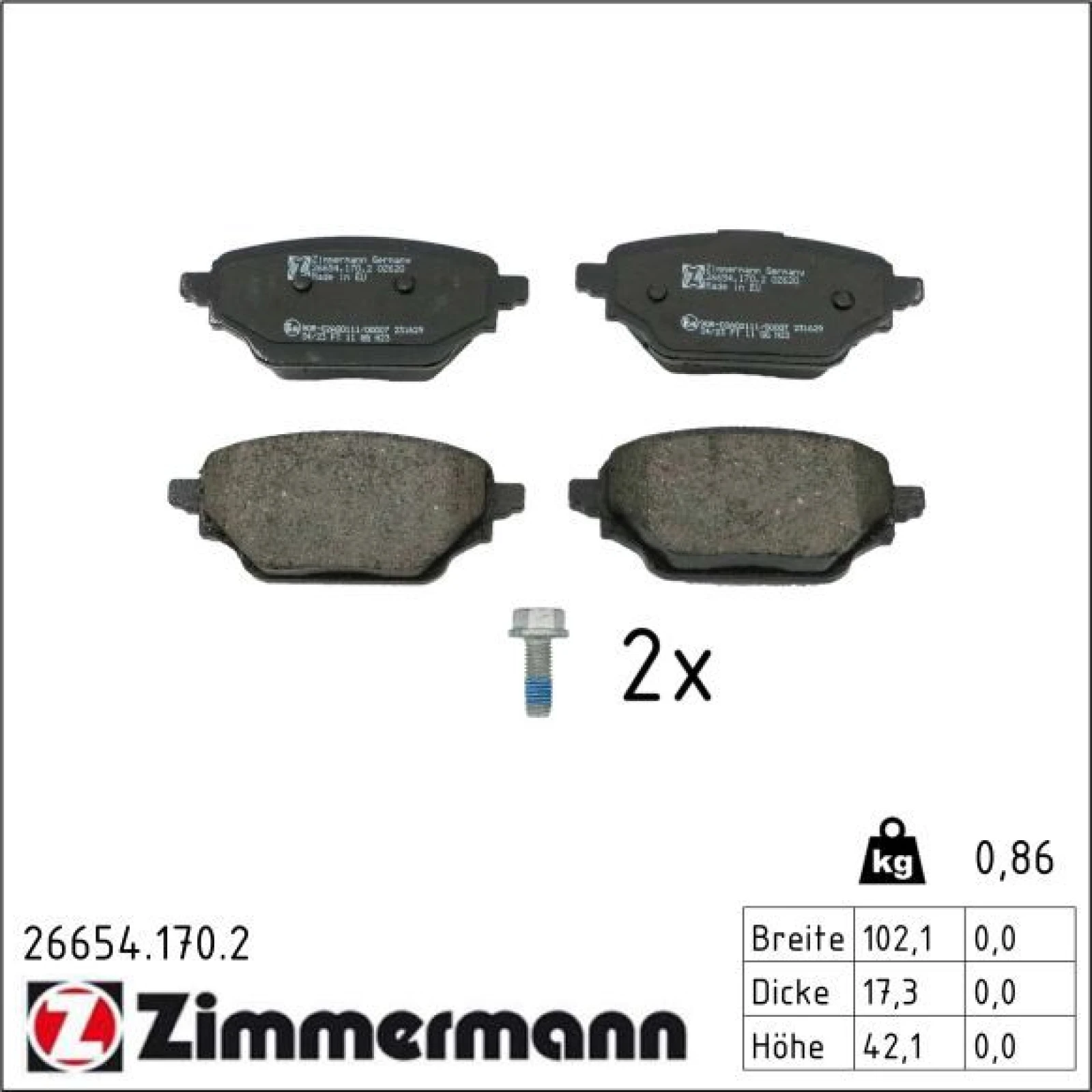 ZIMMERMANN Bremsbelagsatz, Scheibenbremse 26654.170.2