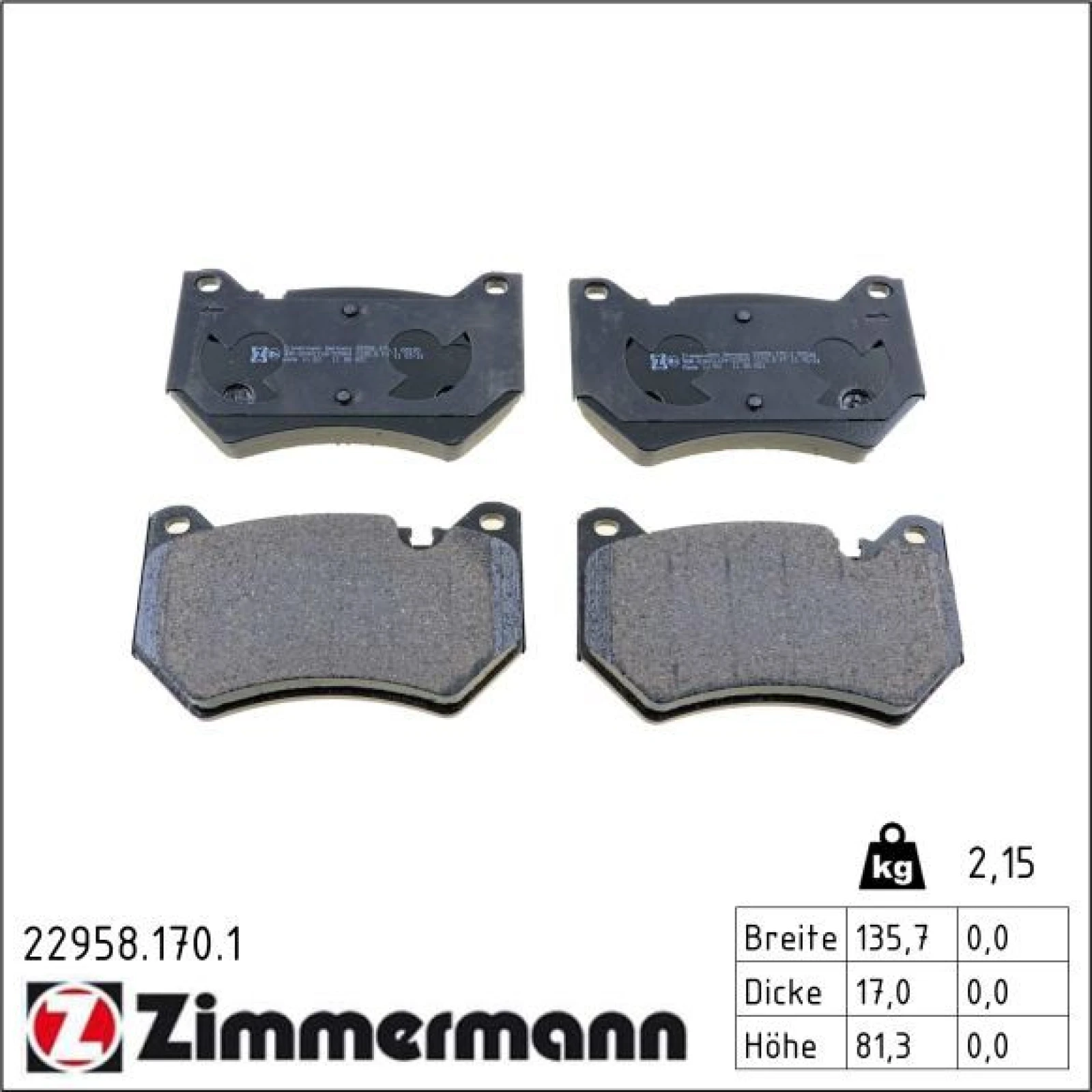 ZIMMERMANN Bremsbelagsatz, Scheibenbremse 22958.170.1