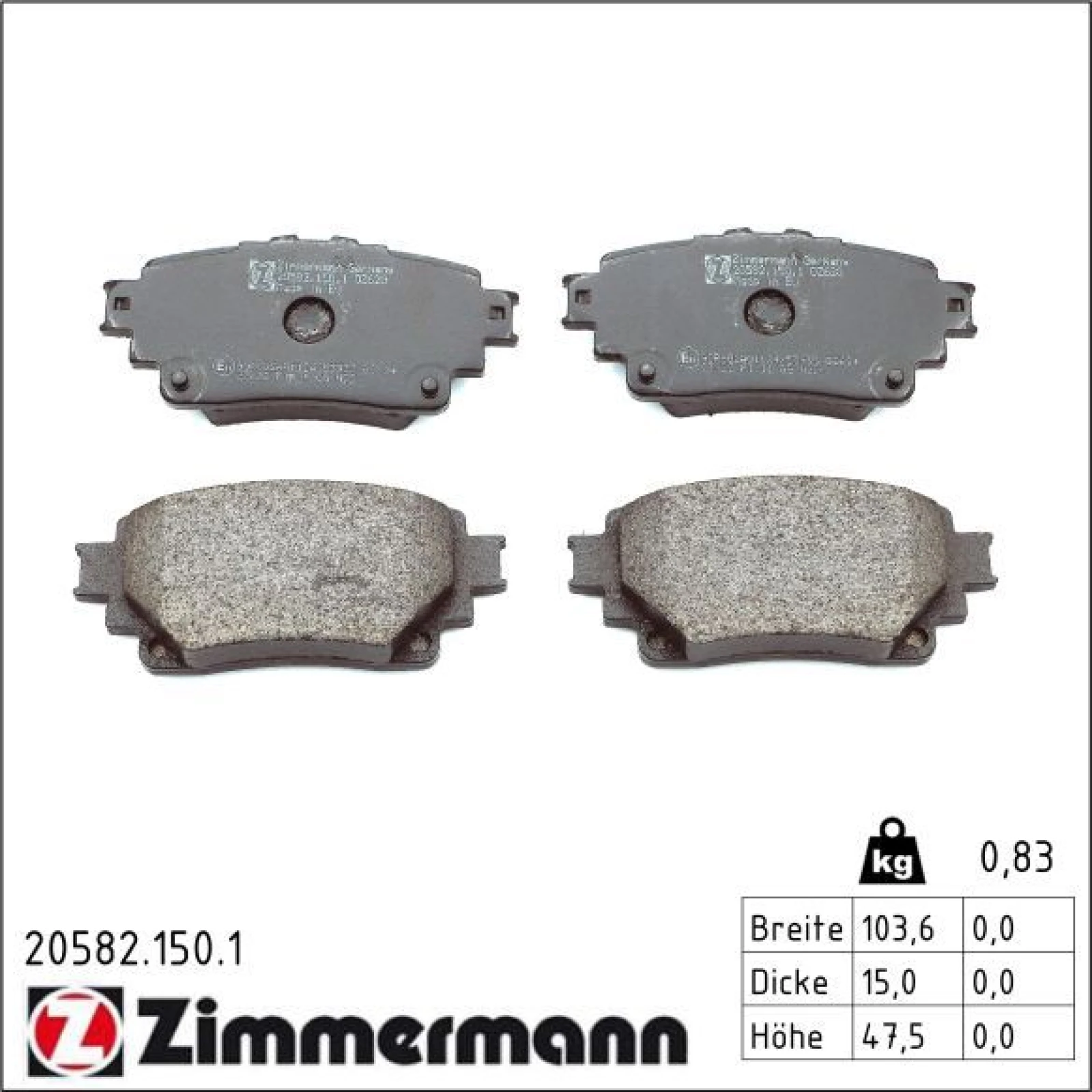 ZIMMERMANN Bremsbelagsatz, Scheibenbremse 20582.150.1