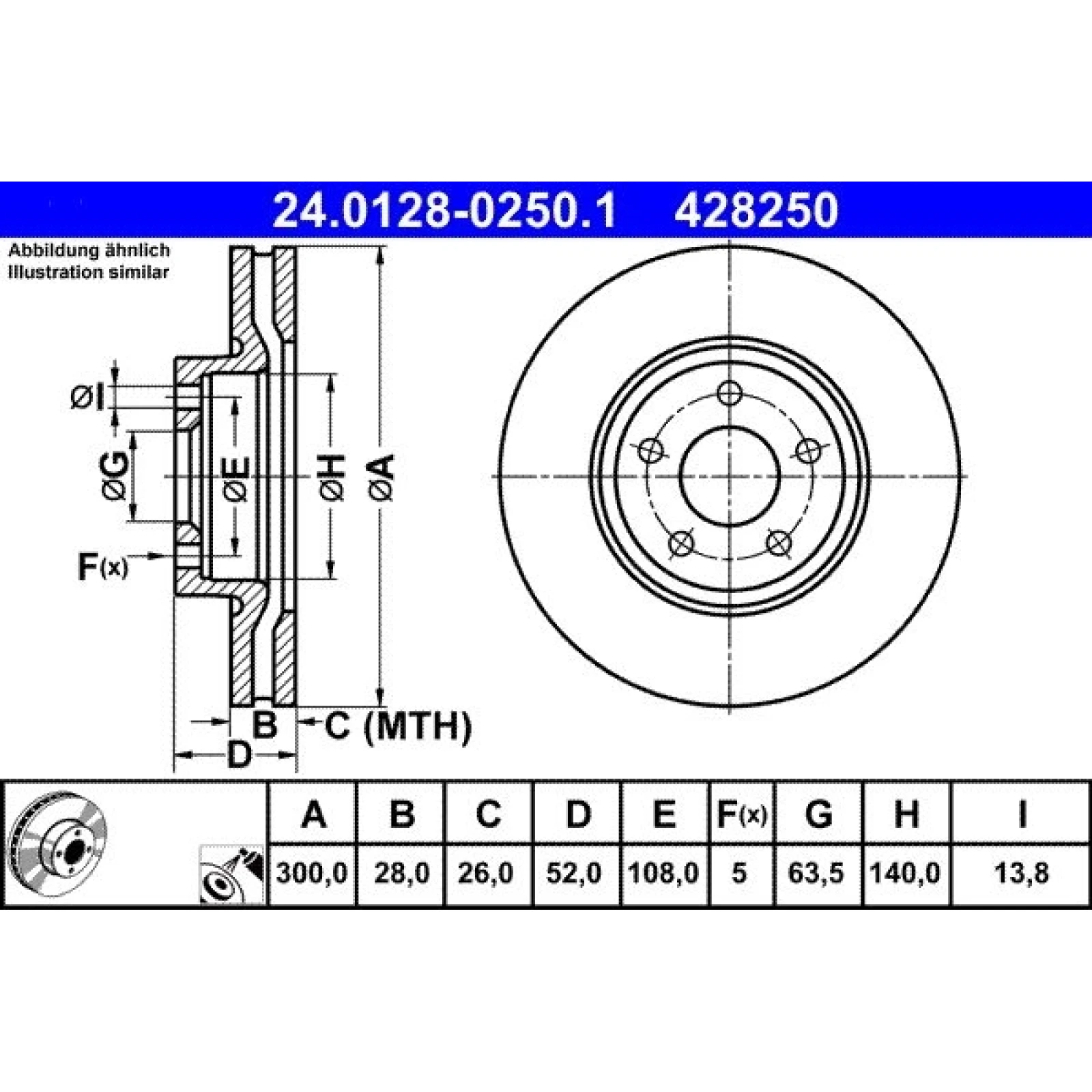 ATE Bremsscheibe Ford Vorderachse Mondeo 1.6-2.5 07-15 24.0128-0250.1