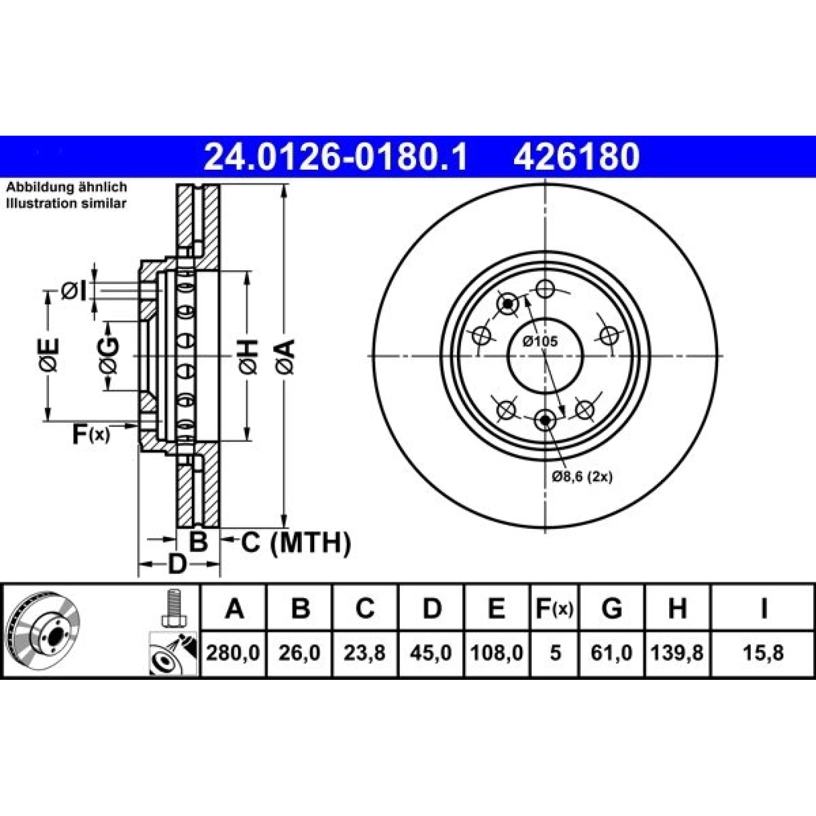 Bremsscheibe Db P. Citan 1.5 Cdi 12 24.0126-0180.1