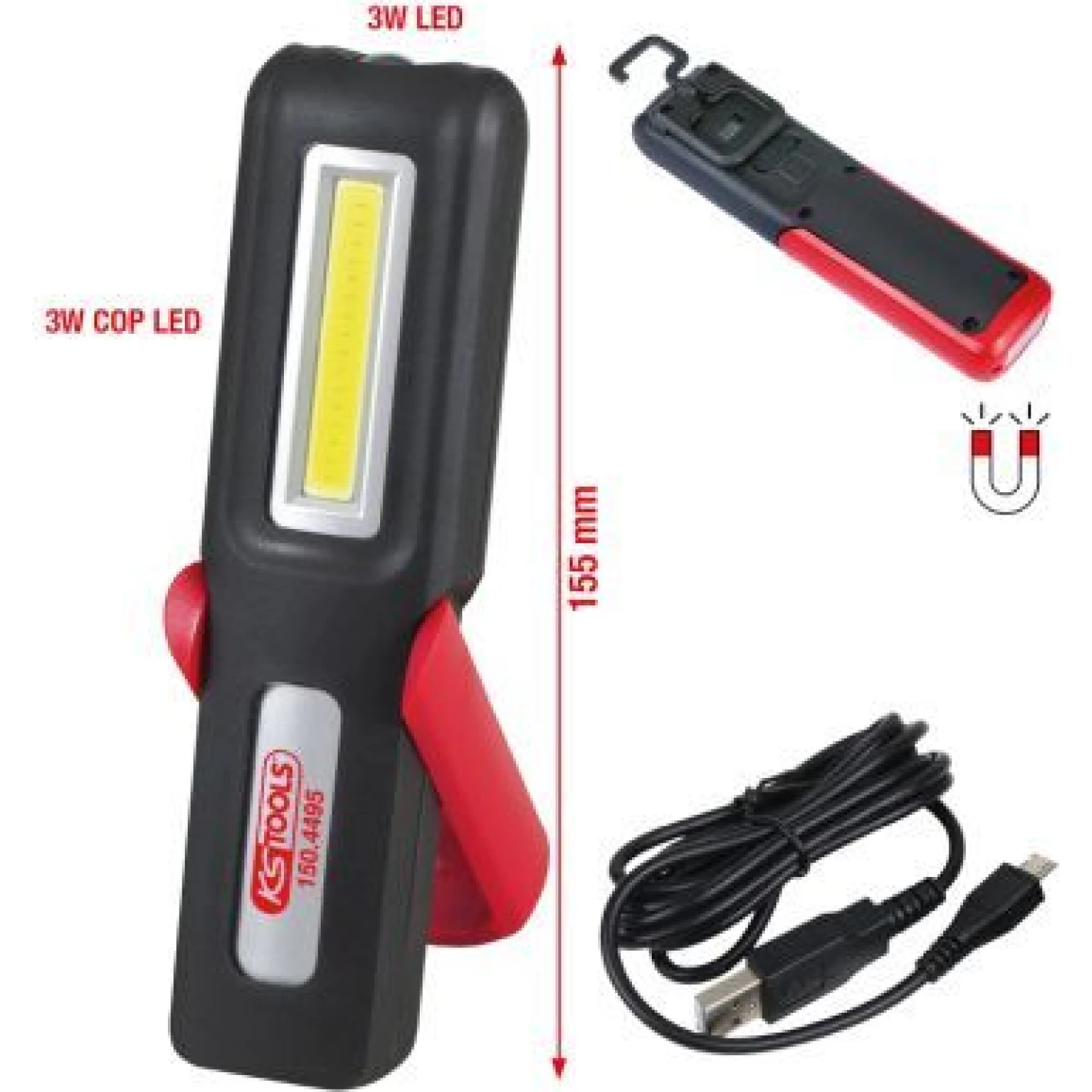 KS TOOLS Mobile Werkstatt-Handleuchte, flexibel, LED 3 W COB 150.4495