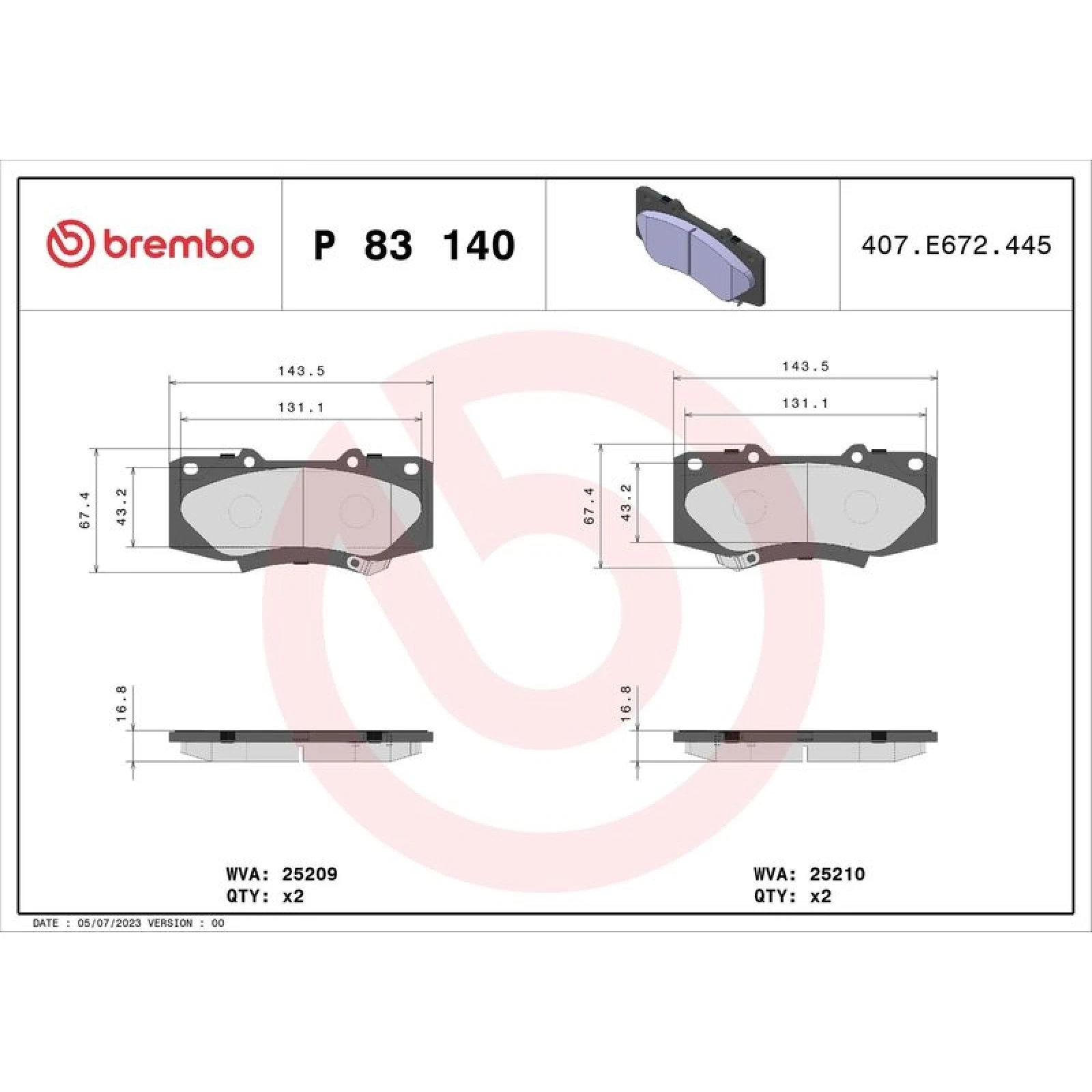 BREMBO Bremsklötze VA P 83 140