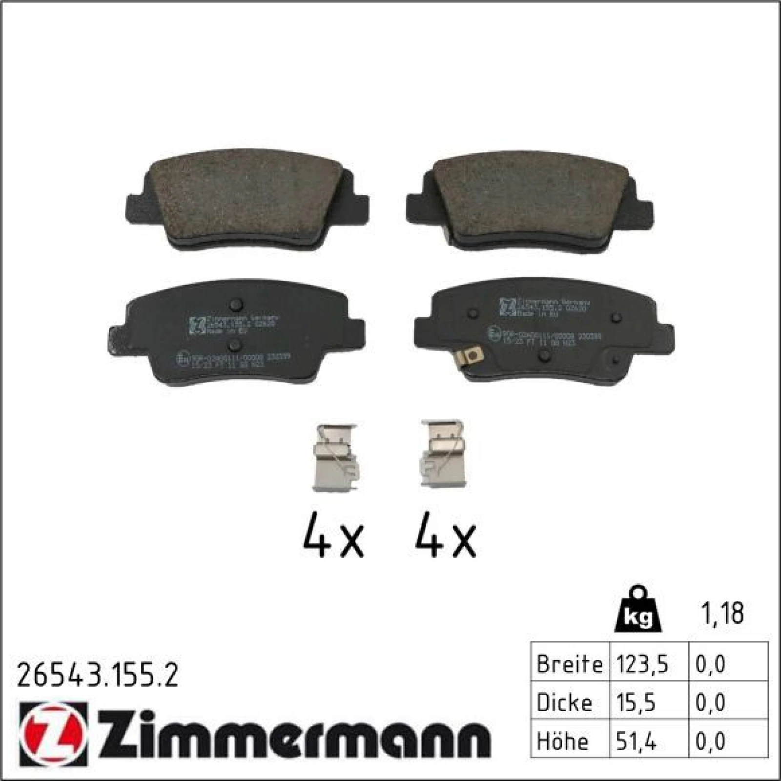 ZIMMERMANN Bremsbelagsatz, Scheibenbremse 26543.155.2