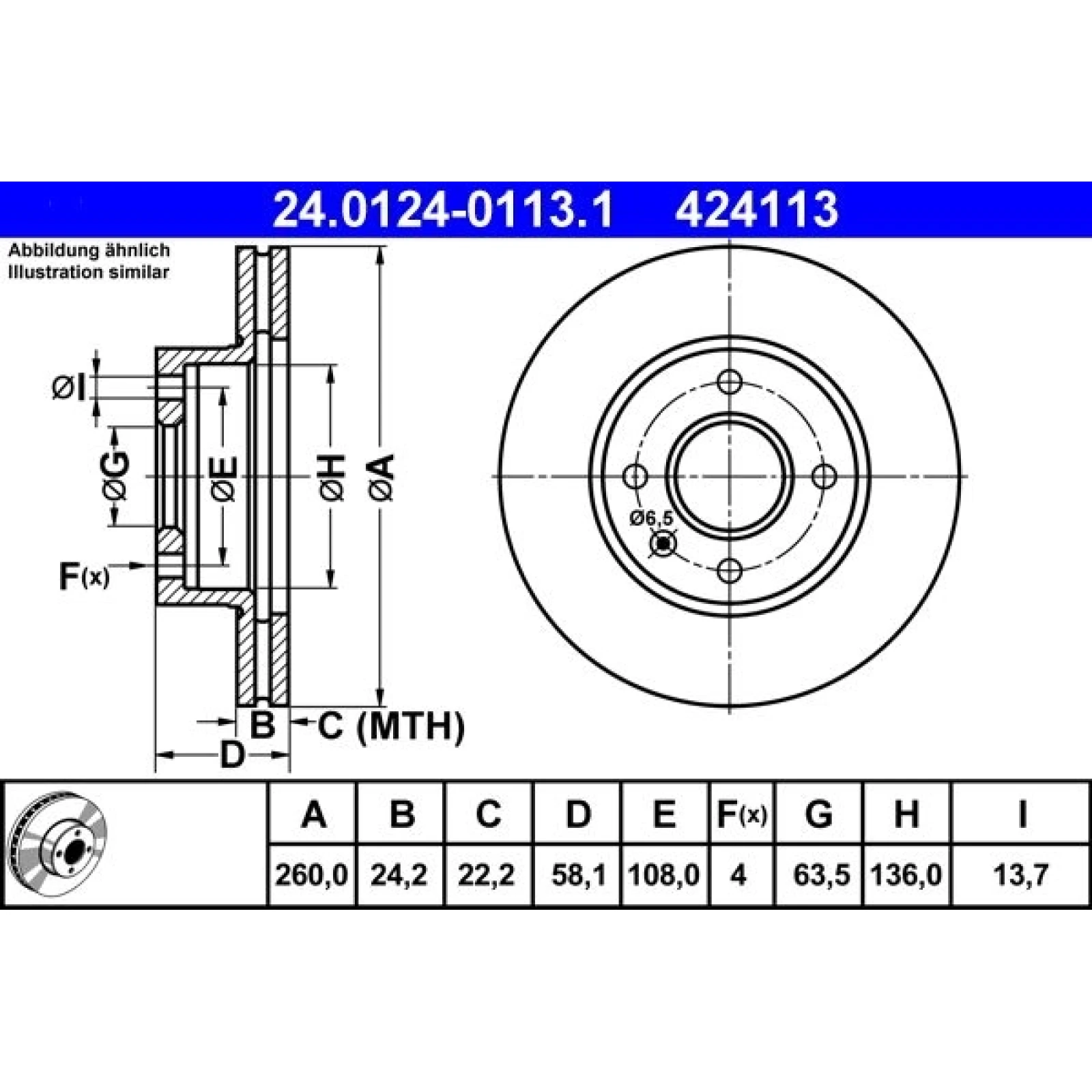 ATE Bremsscheibe 24.0124-0113.1