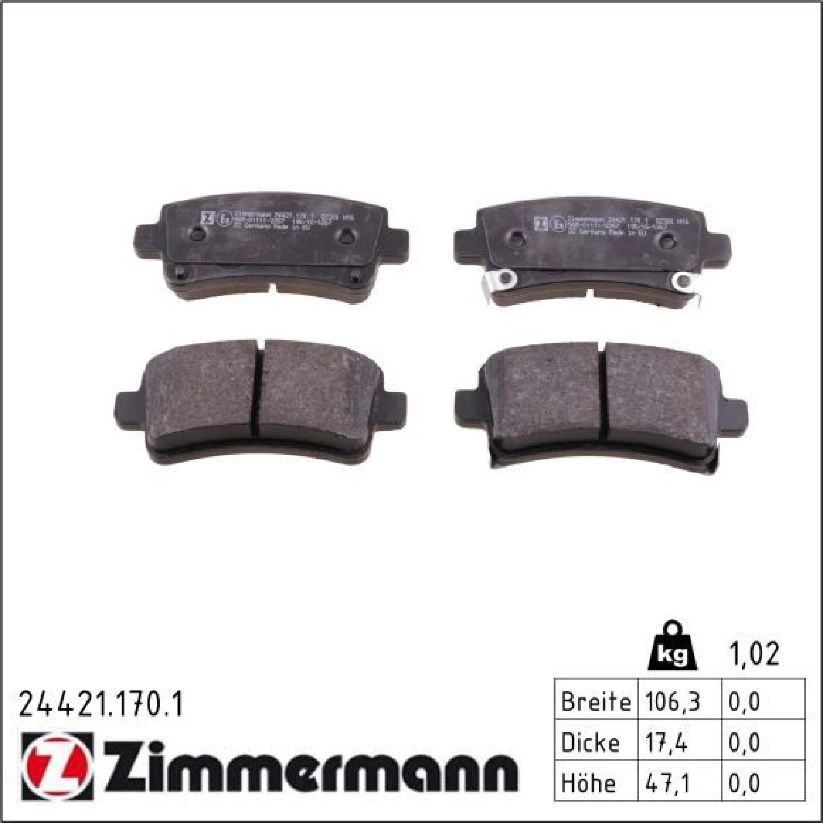 ZIMMERMANN Bremsbeläge 24421.170.1