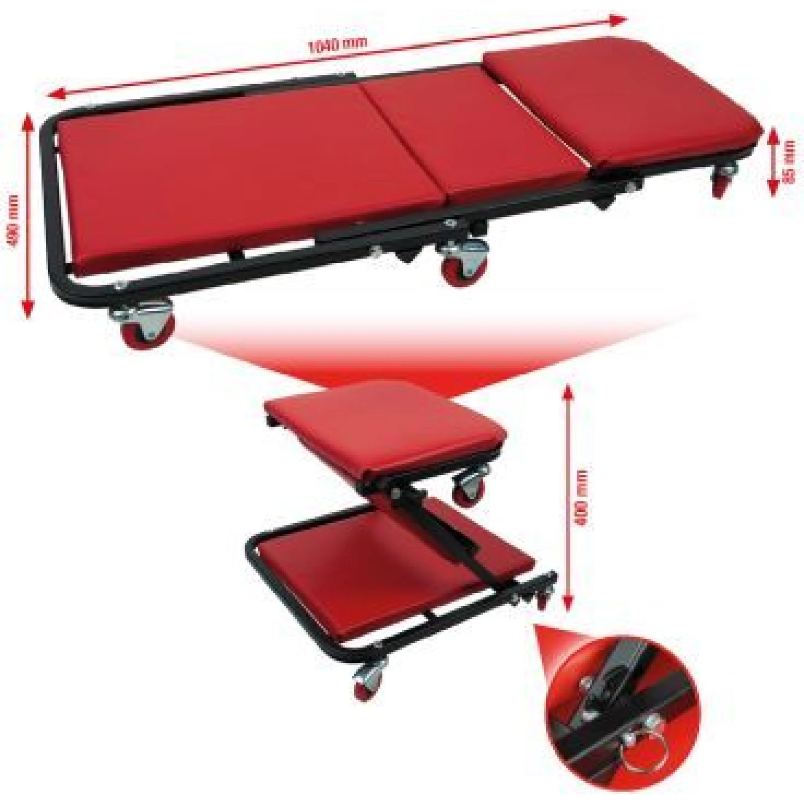 KS TOOLS Werkstattliege und Klappsitz, 1040x490mm 500.8011