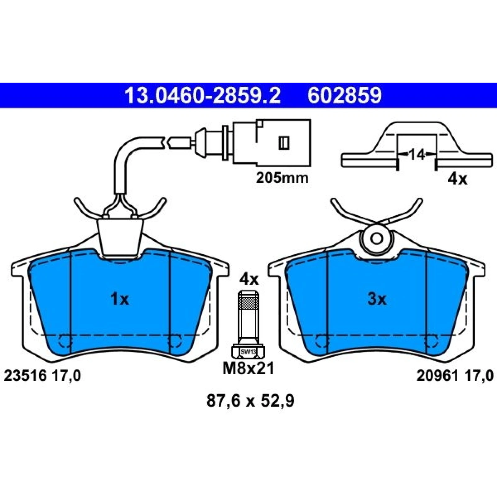 Bremsbelagsatz Vw T. Sharan 95-10 13.0460-2859.2