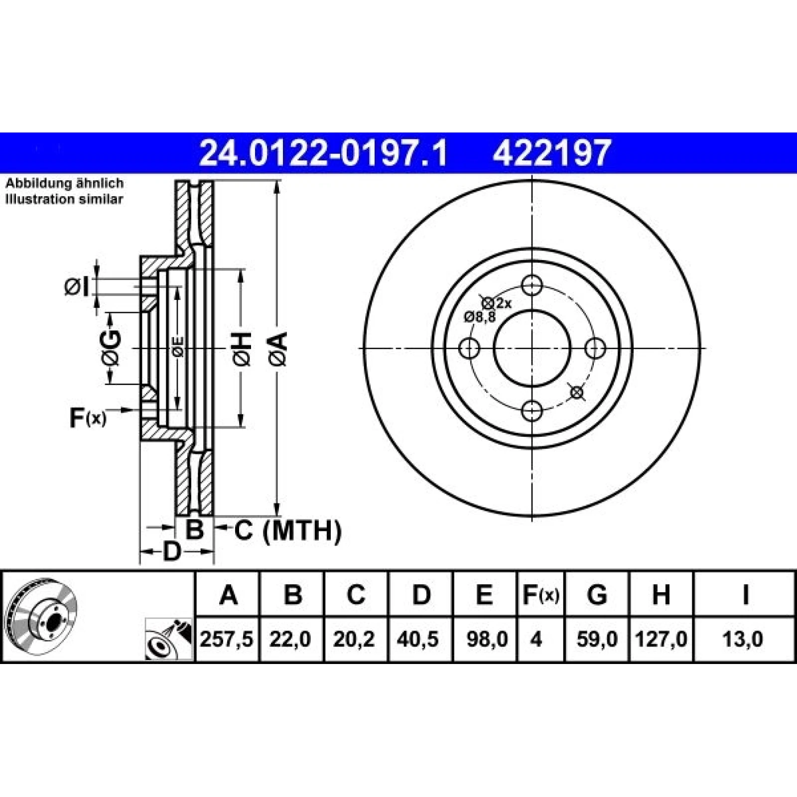 Bremsscheibe Fiat S. 500/Fiorino/Idea/Linea/Panda/Qubo 03 24.0122-0197.1