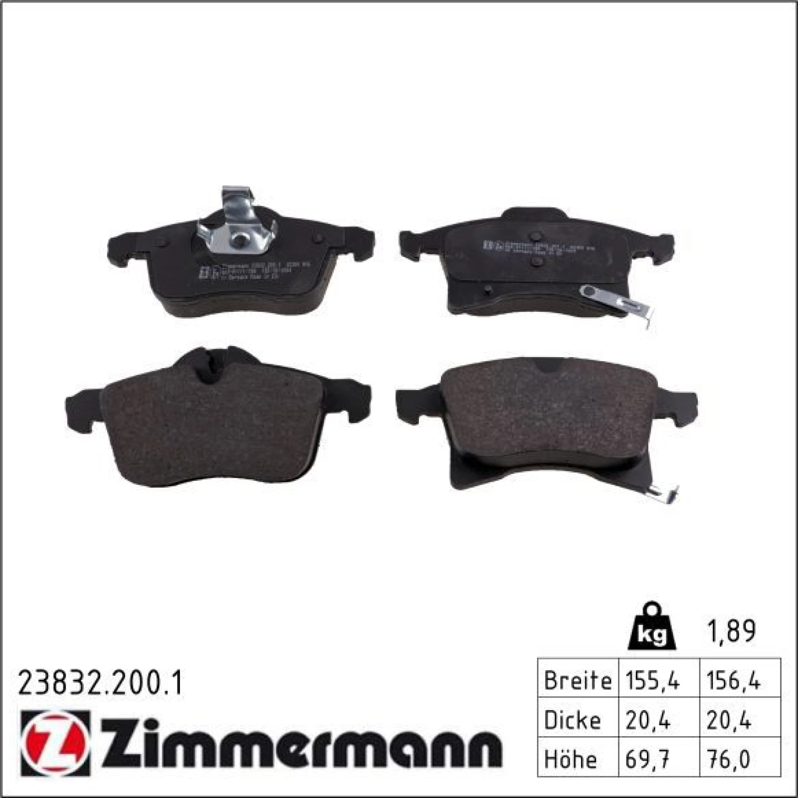 ZIMMERMANN Bremsbelagsatz, Scheibenbremse 23832.200.1