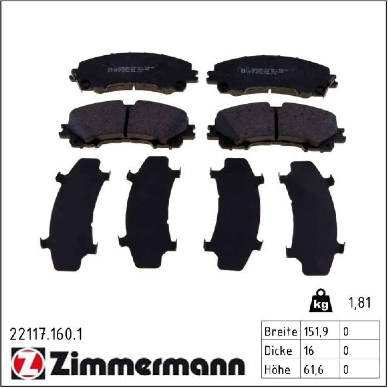 ZIMMERMANN Bremsbeläge 22117.160.1
