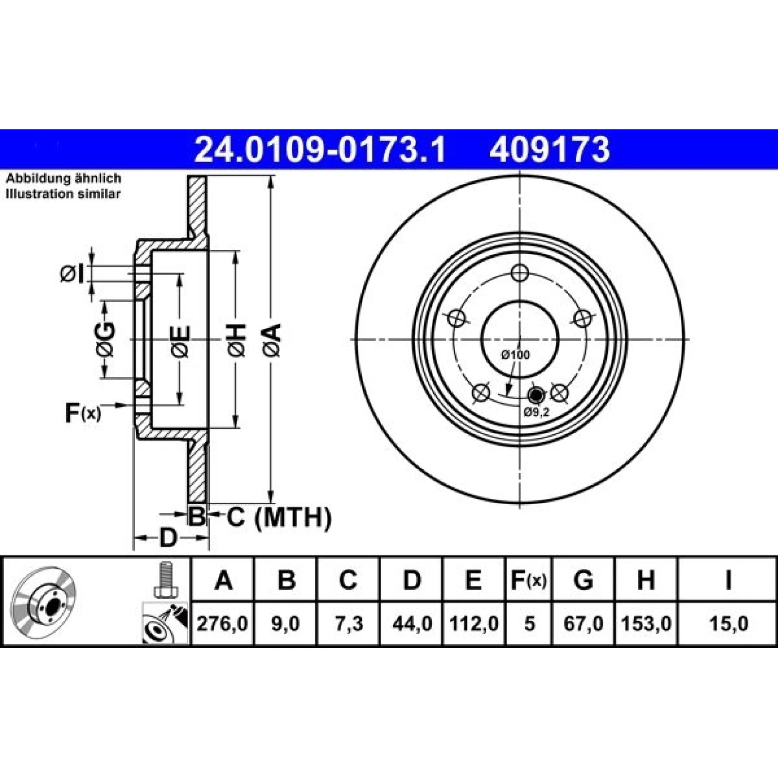 Bremsscheibe Db T. W246/W176 1.5-2.1 11 24.0109-0173.1