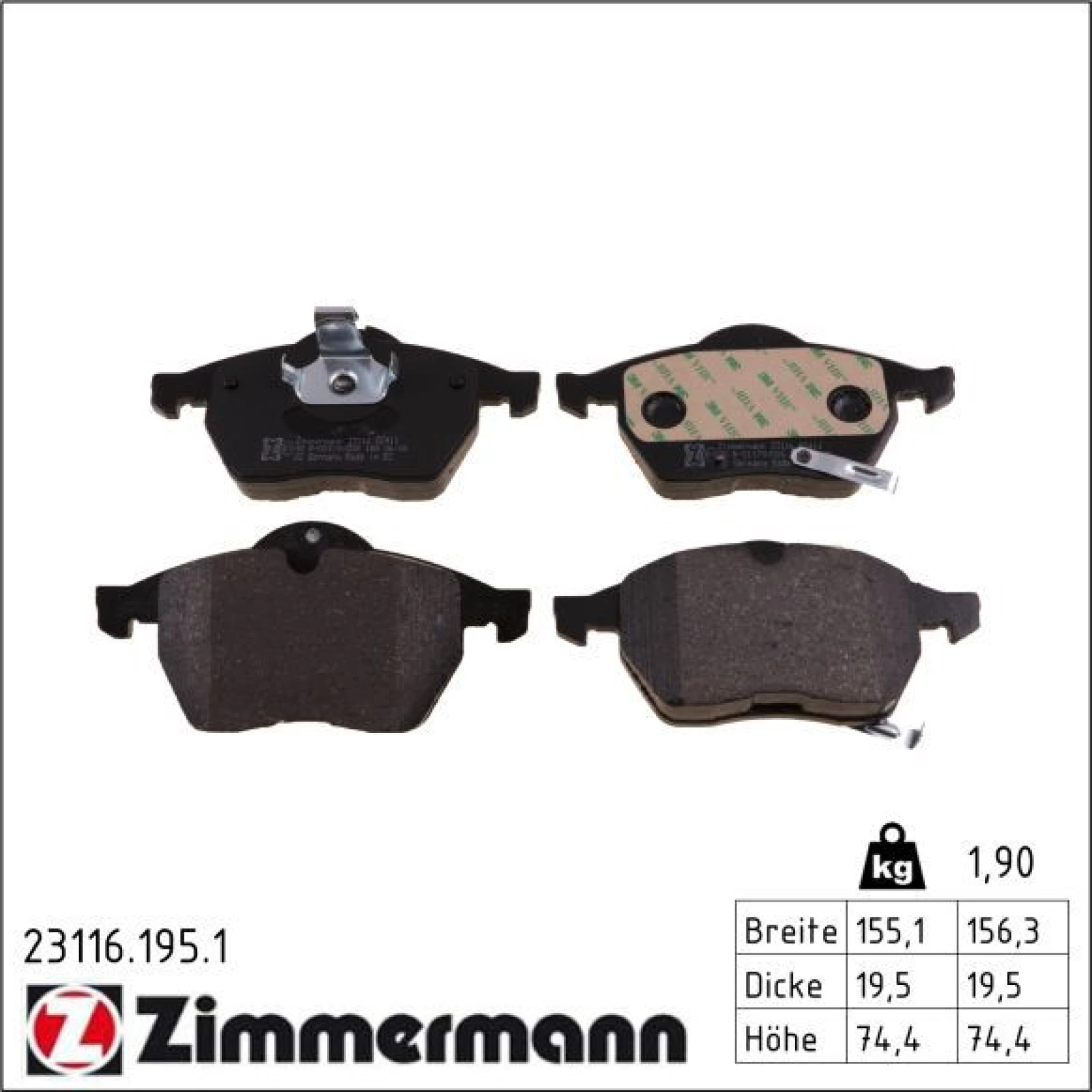 ZIMMERMANN Bremsbeläge 23116.195.1