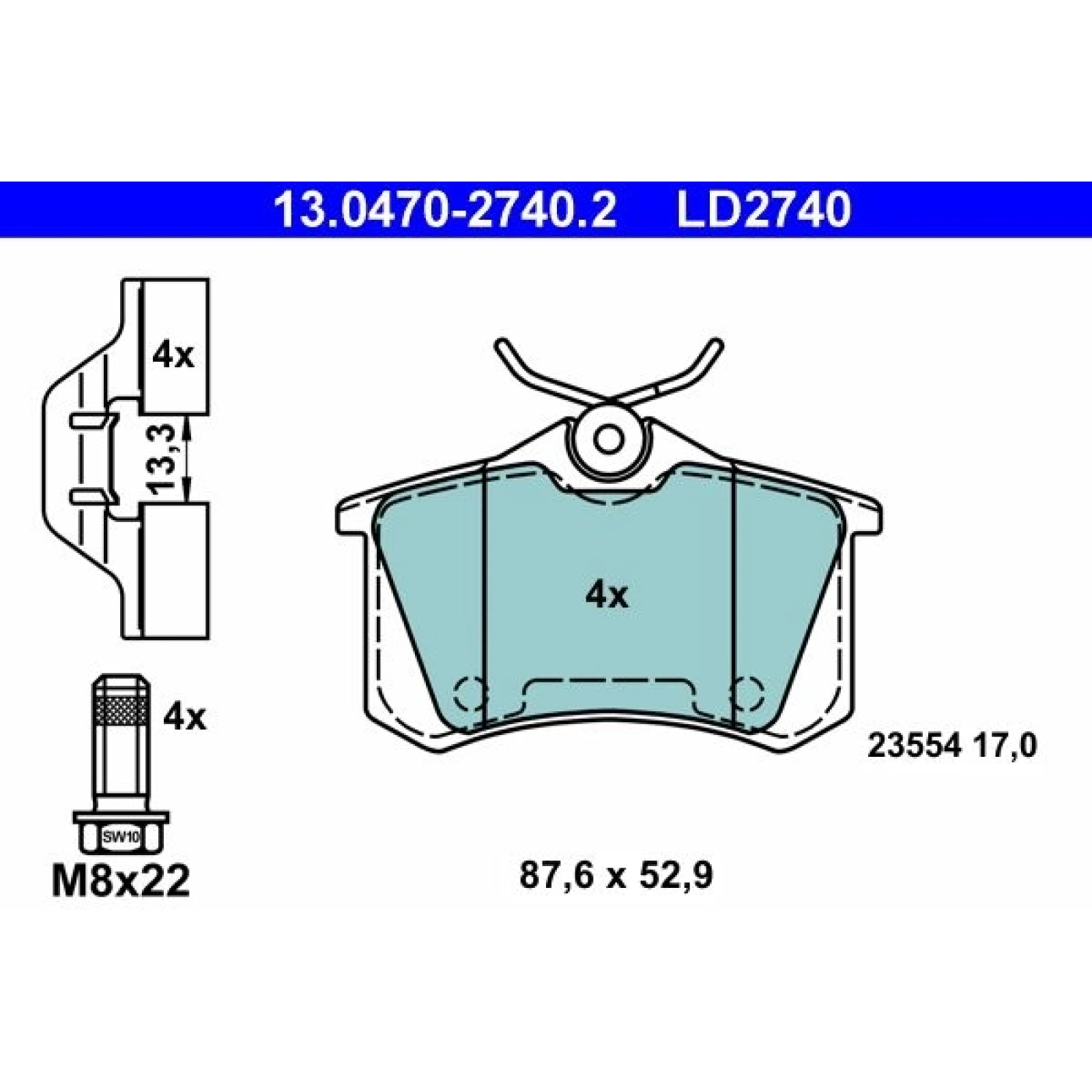 Bremsbelagsatz Citroen T. C2/C3/C4/C8/Ds3/Ds4/Xsara 00- Keramik 13.0470-2740.2