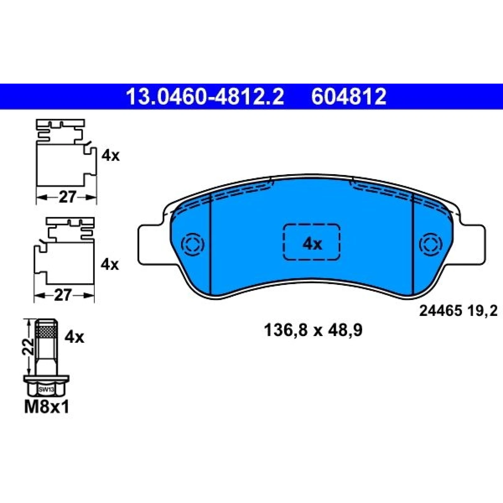 Bremsbelagsatz Peugeot T. Boxer 06-/Jumper/Ducato 06- Ohne Sensoren 13.0460-4812.2