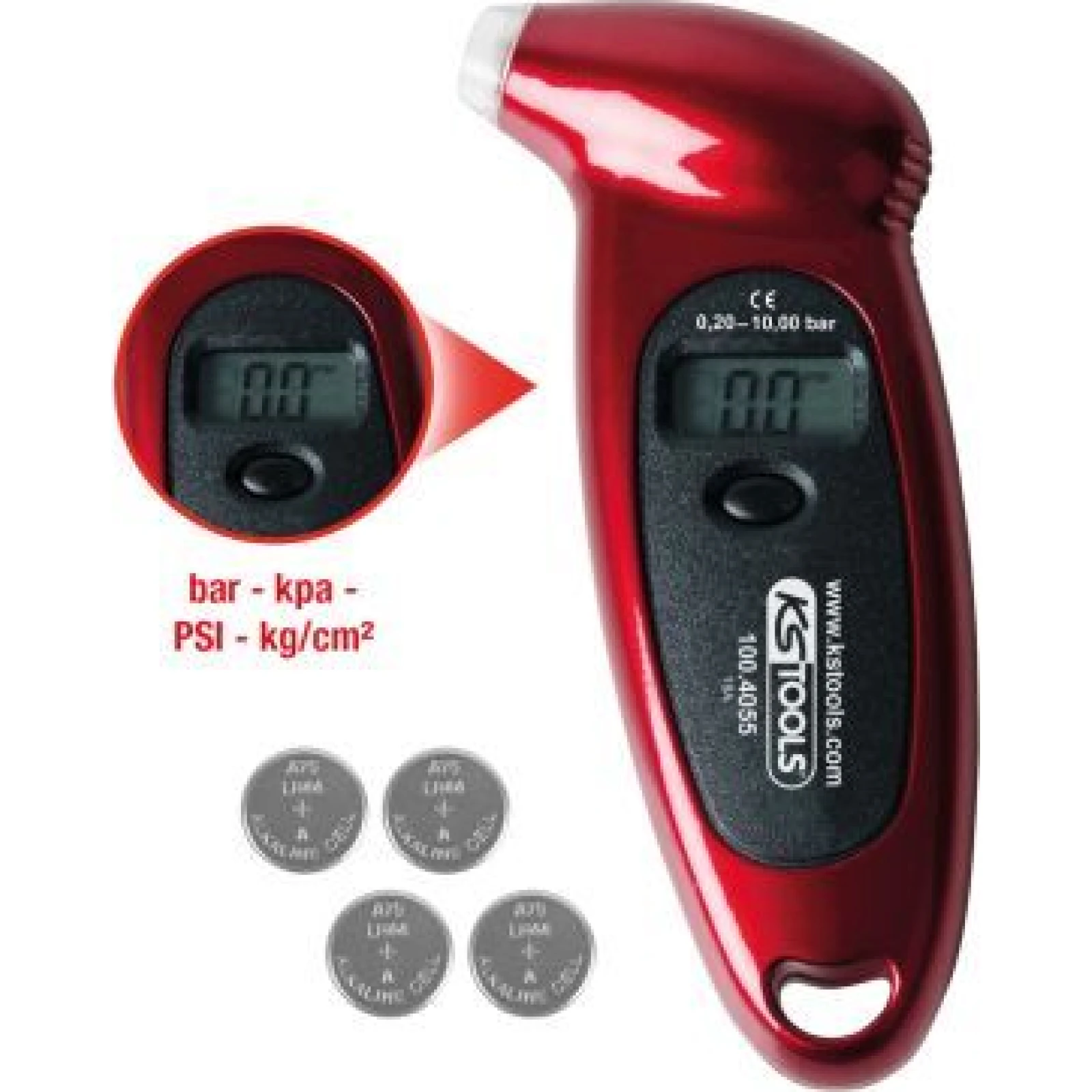 KS TOOLS Digitales Gerät zur Messung des Reifendrucks, 0,2 bis 10 bar 100.4055