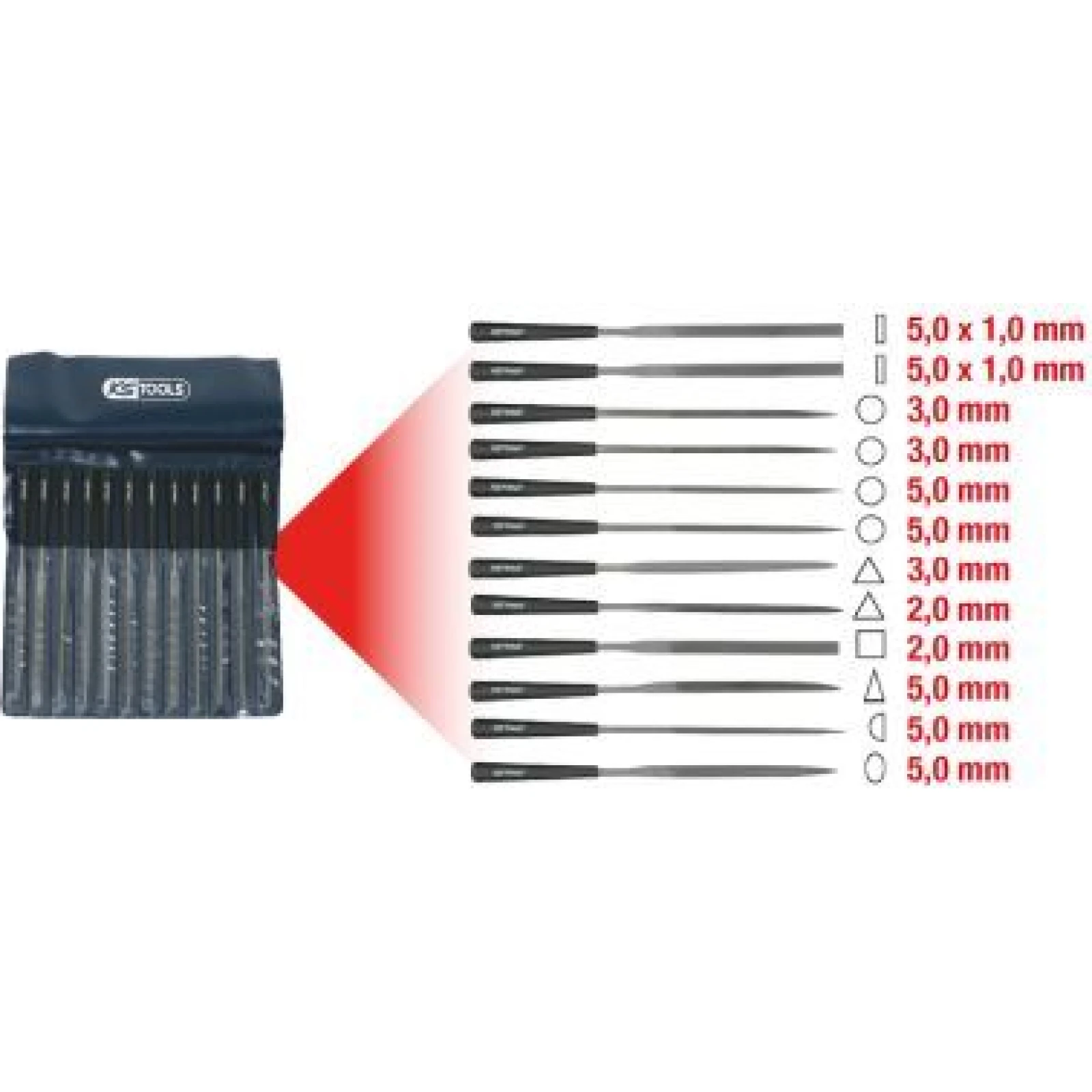 KS TOOLS Satz Nadelfeilen mit Kunststoffgriff, 12-teilig 140.3050