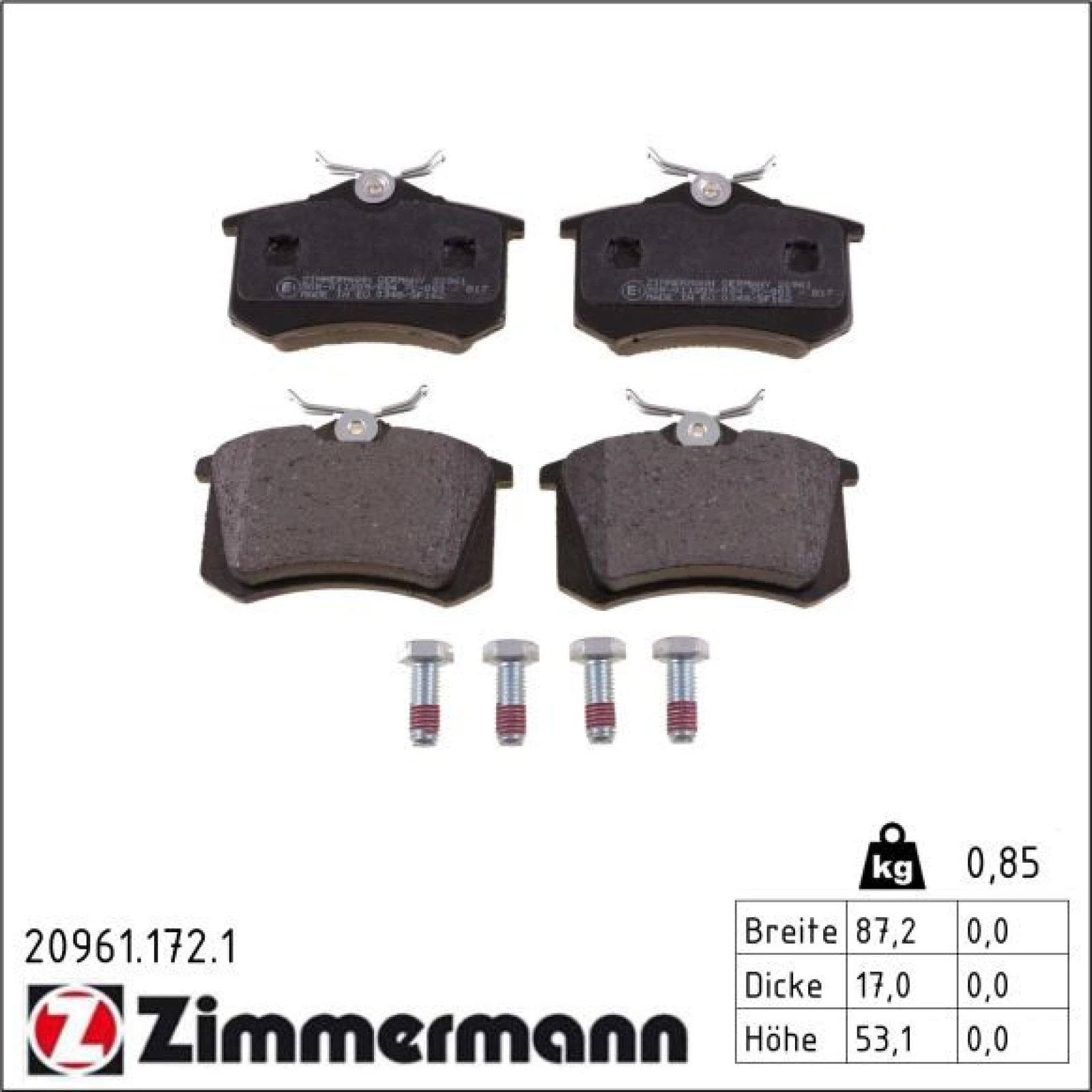 ZIMMERMANN Bremsbeläge 20961.172.1