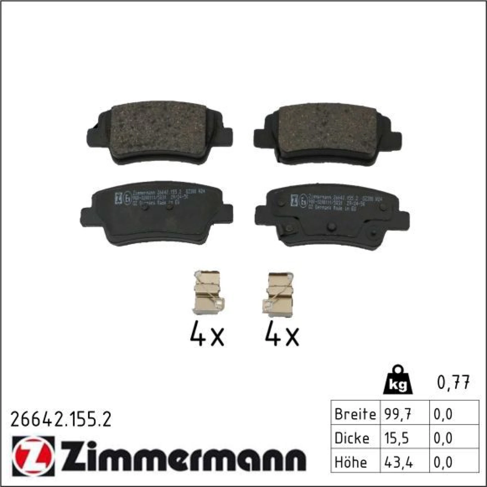 ZIMMERMANN Bremsbelagsatz, Scheibenbremse 26642.155.2